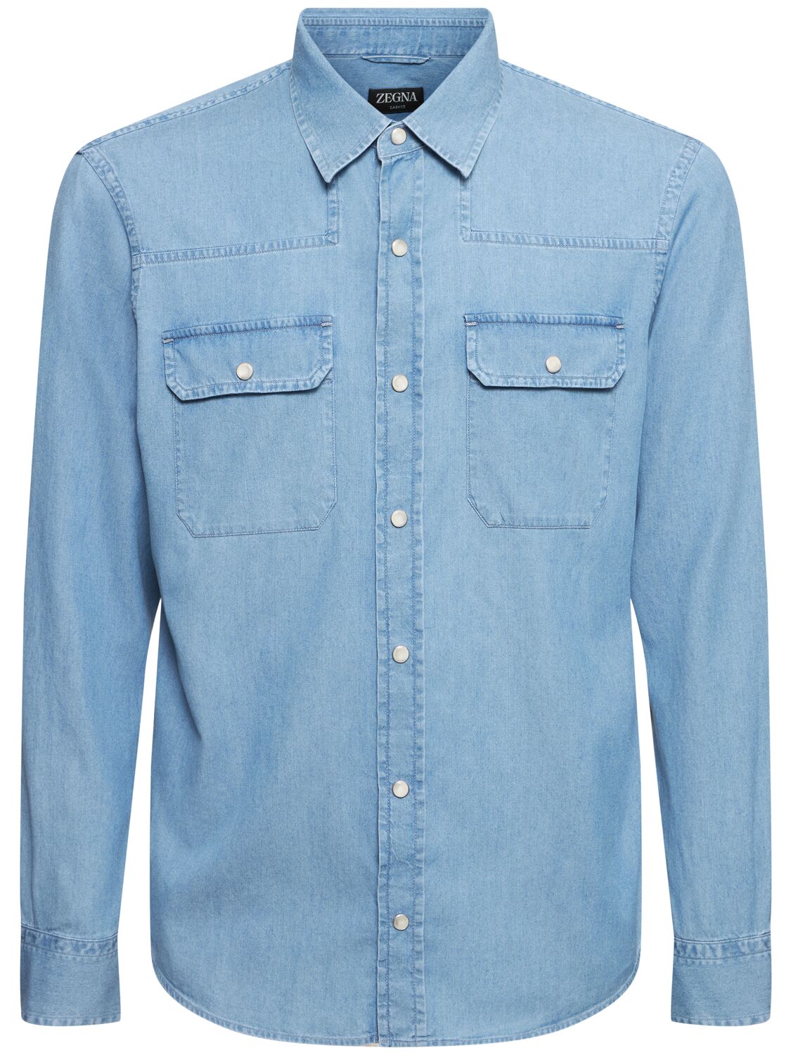 Shop Zegna Cashco Regular Fit Denim Shirt In Ghiaccio