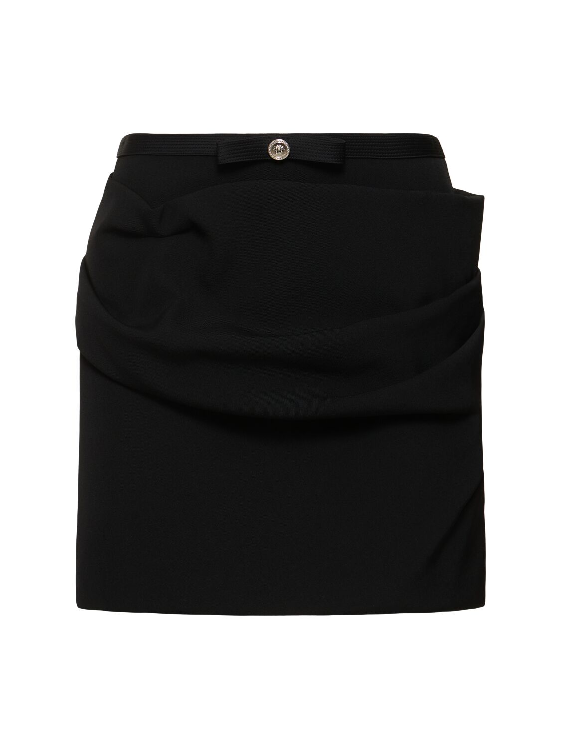 Shop Versace Draped Fluid Wool Gabardine Mini Skirt In Black