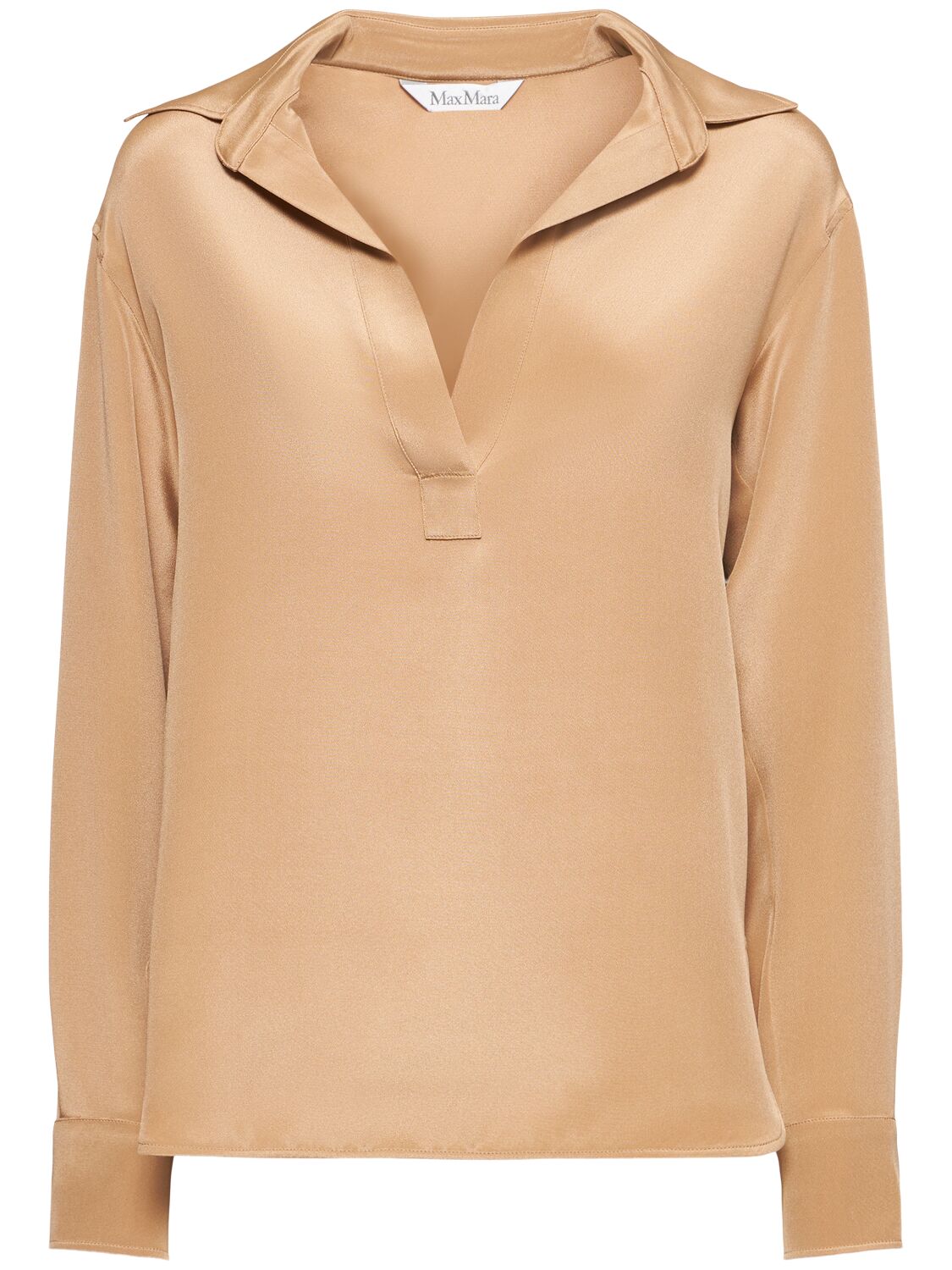 Shop Max Mara Zanzero Silk Crepe De Chine Shirt In Camel