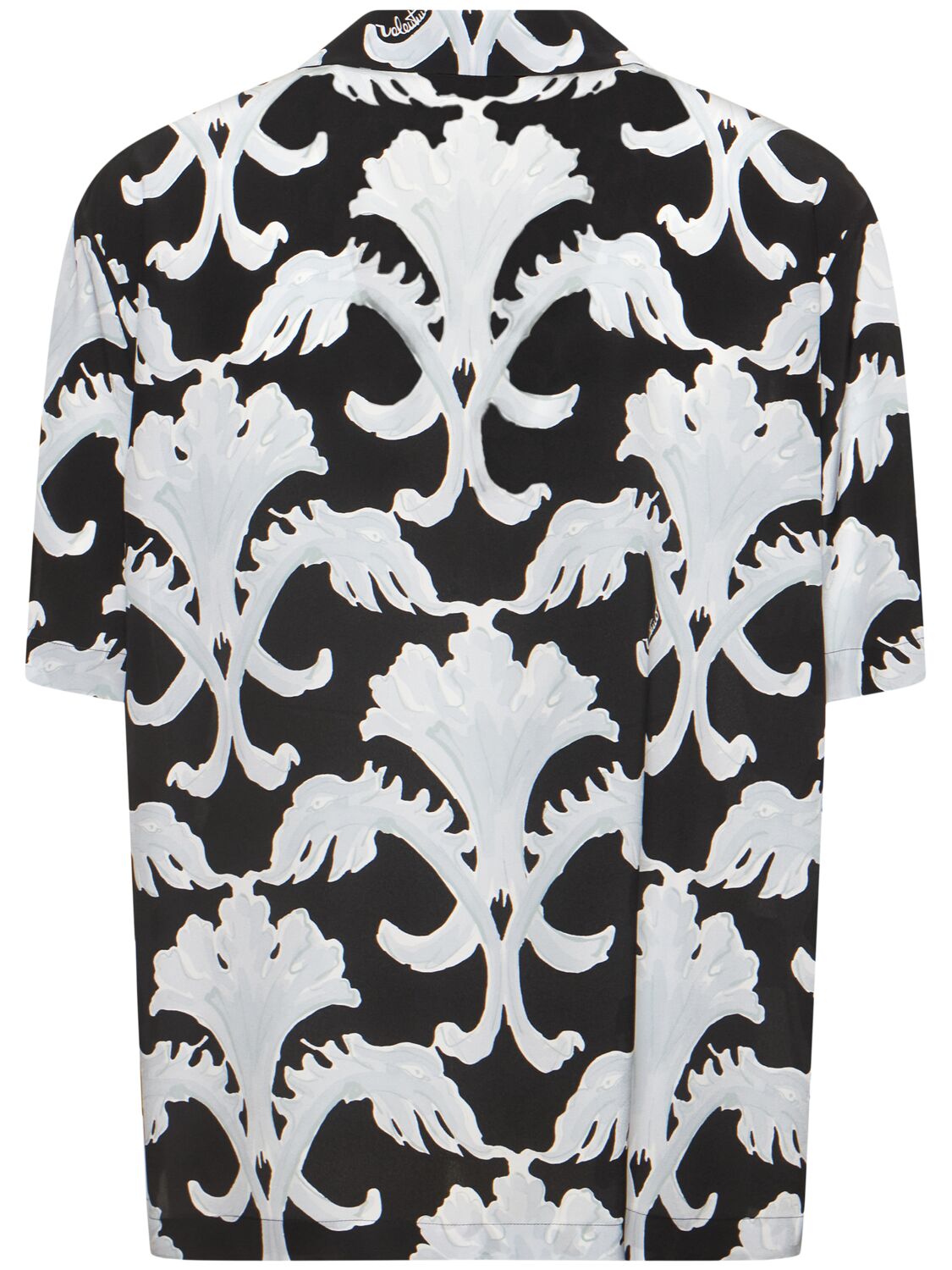 Shop Valentino Printed Silk Crepe Short Sleeve Shirt In Black/white