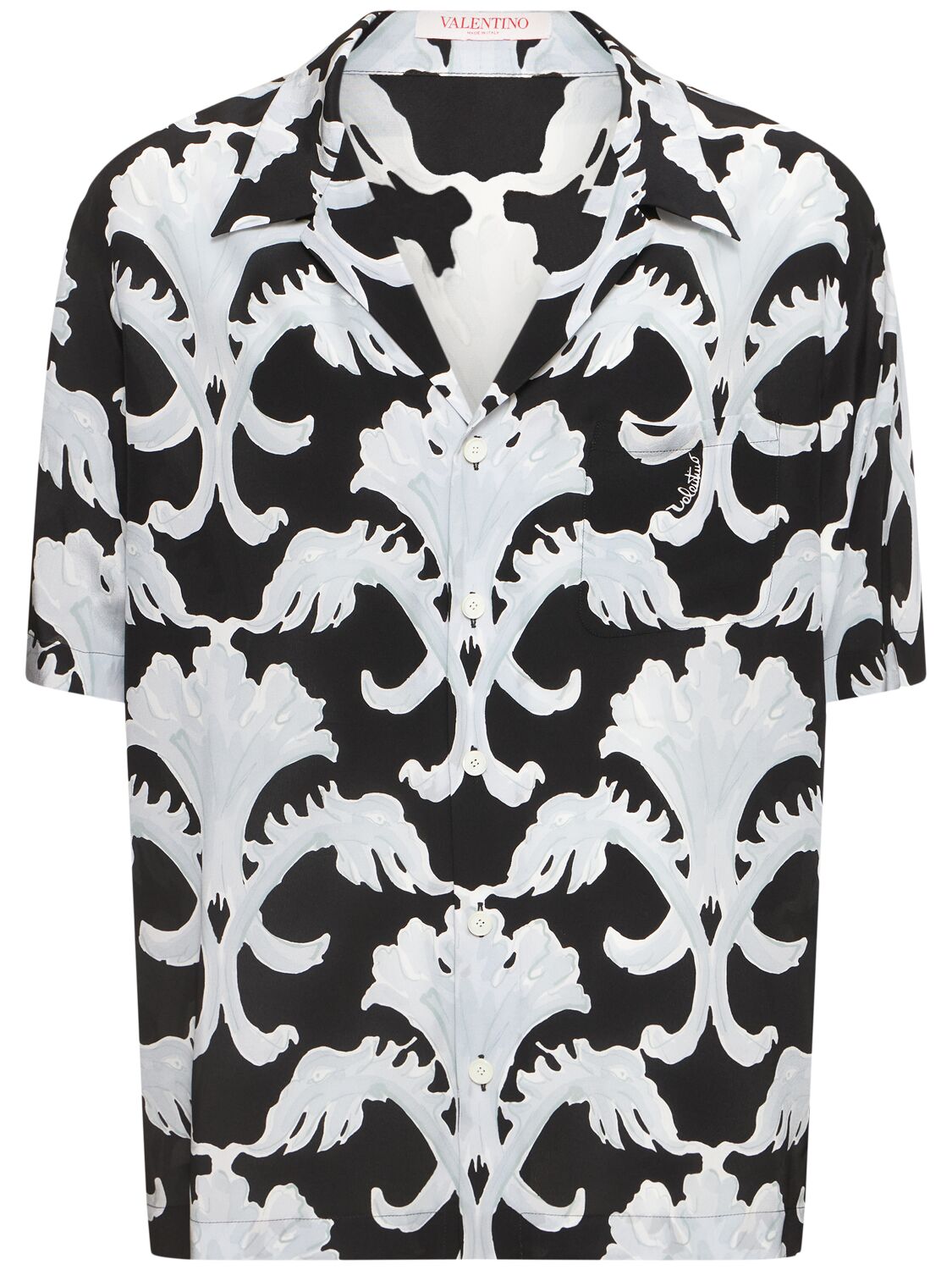 Valentino Printed Silk Crepe Short Sleeve Shirt In Black/white