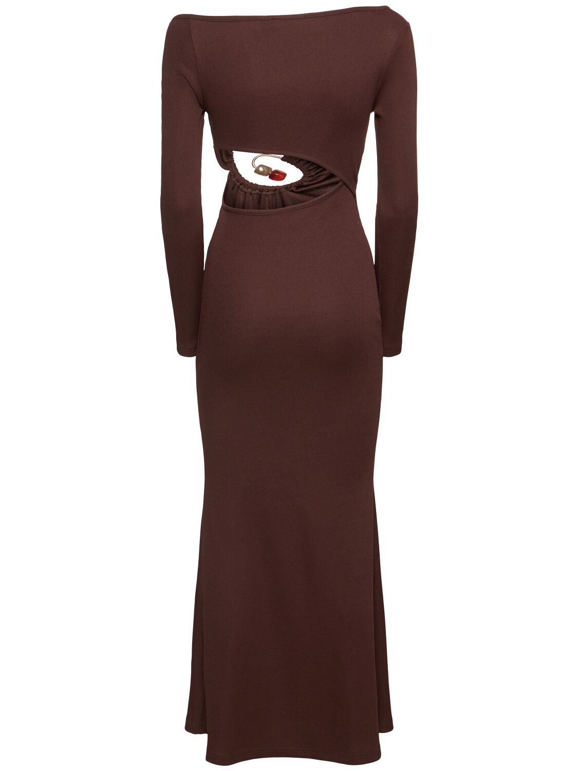 Shop Christopher Esber Spiral Crystal Compact Rib Long Dress In Brown