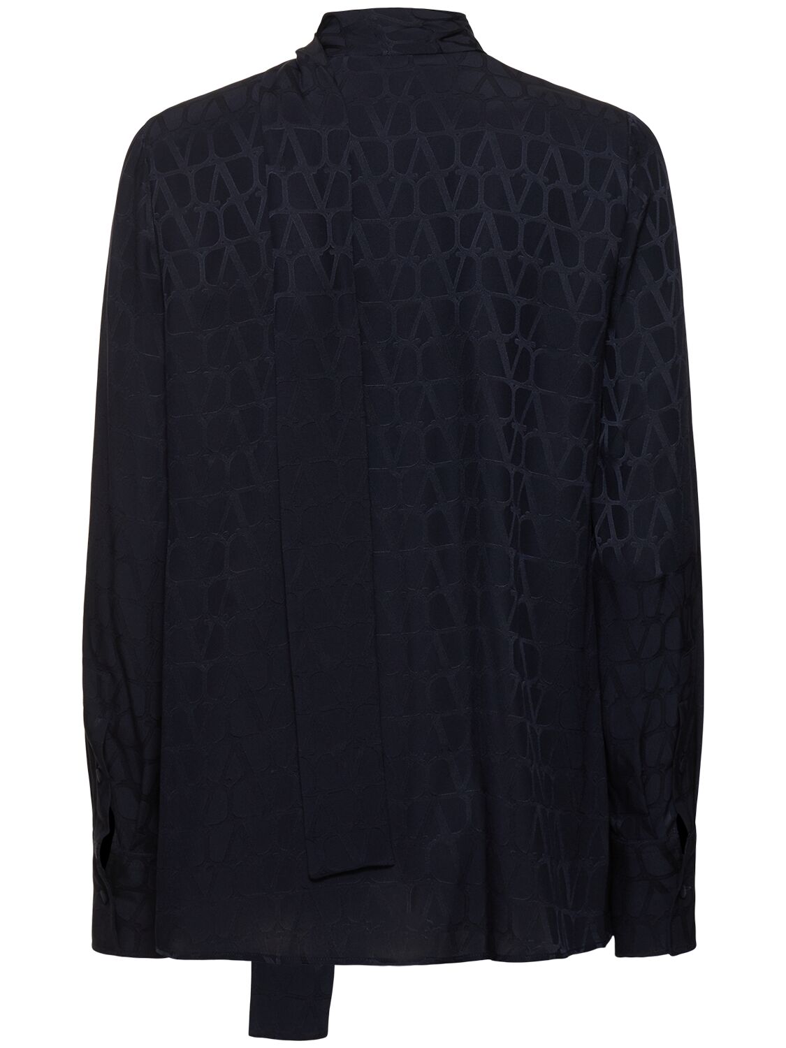 Shop Valentino Iconographe Silk Jacquard Shirt W/ Scarf In Navy