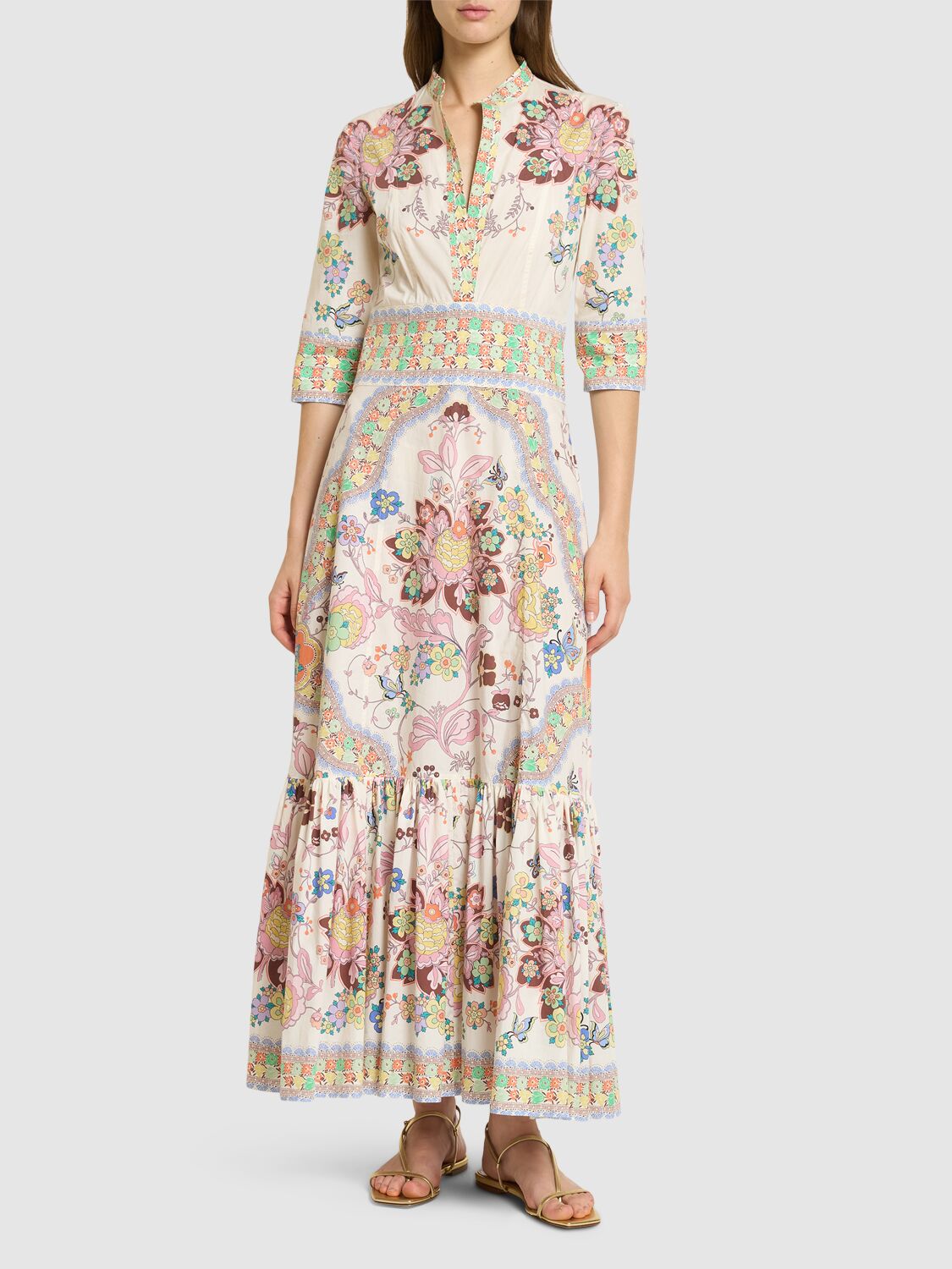 Etro Printed Stretch-cotton Midi Dress In White/multi