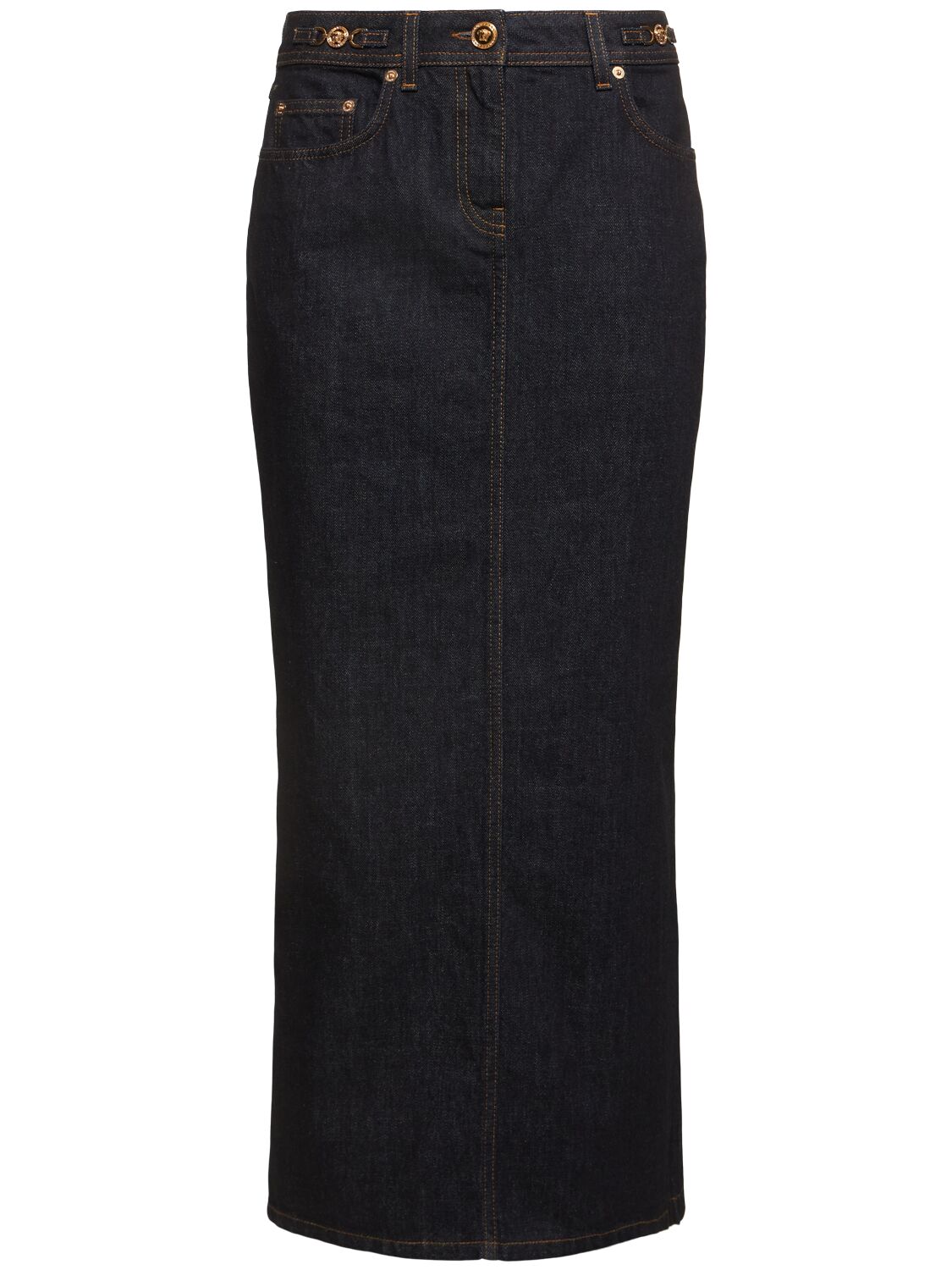 Versace Denim Long Skirt In Dark Blue