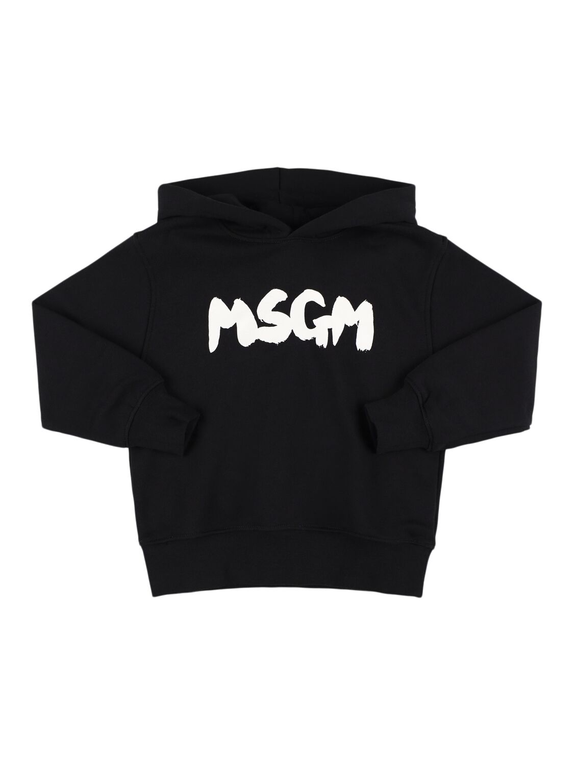 Msgm Printed Cotton Sweatshirt Hoodie In Black