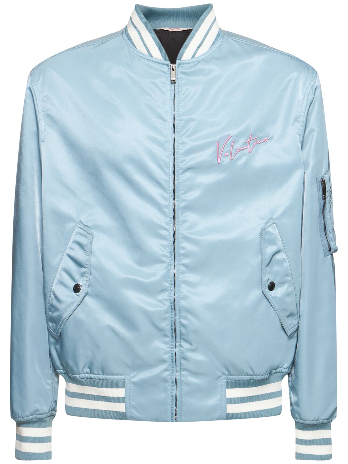 Valentino Embroidered Logo Varsity Bomber Jacket In Blue