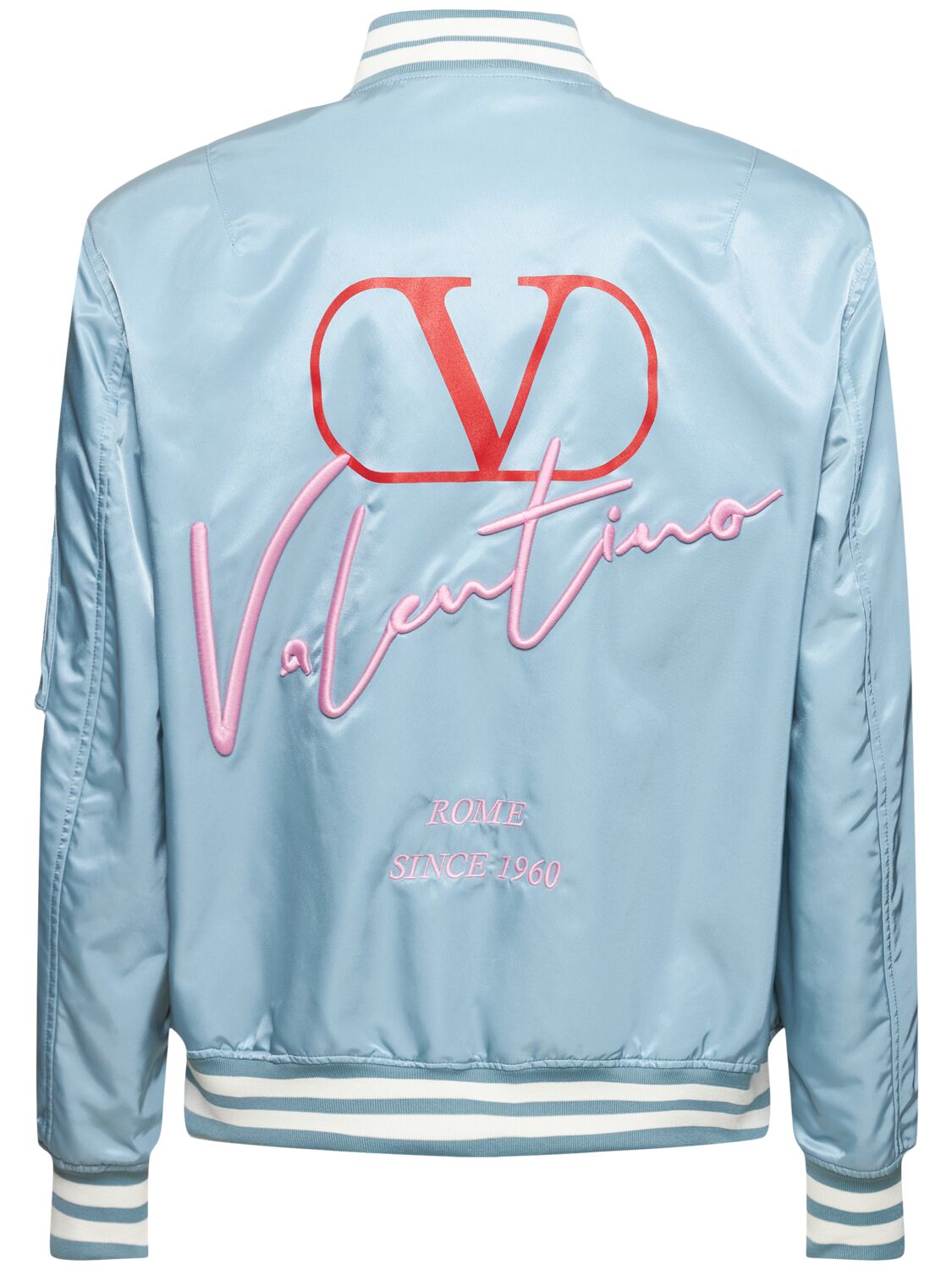 Shop Valentino Embroidered Logo Varsity Bomber Jacket In Blue