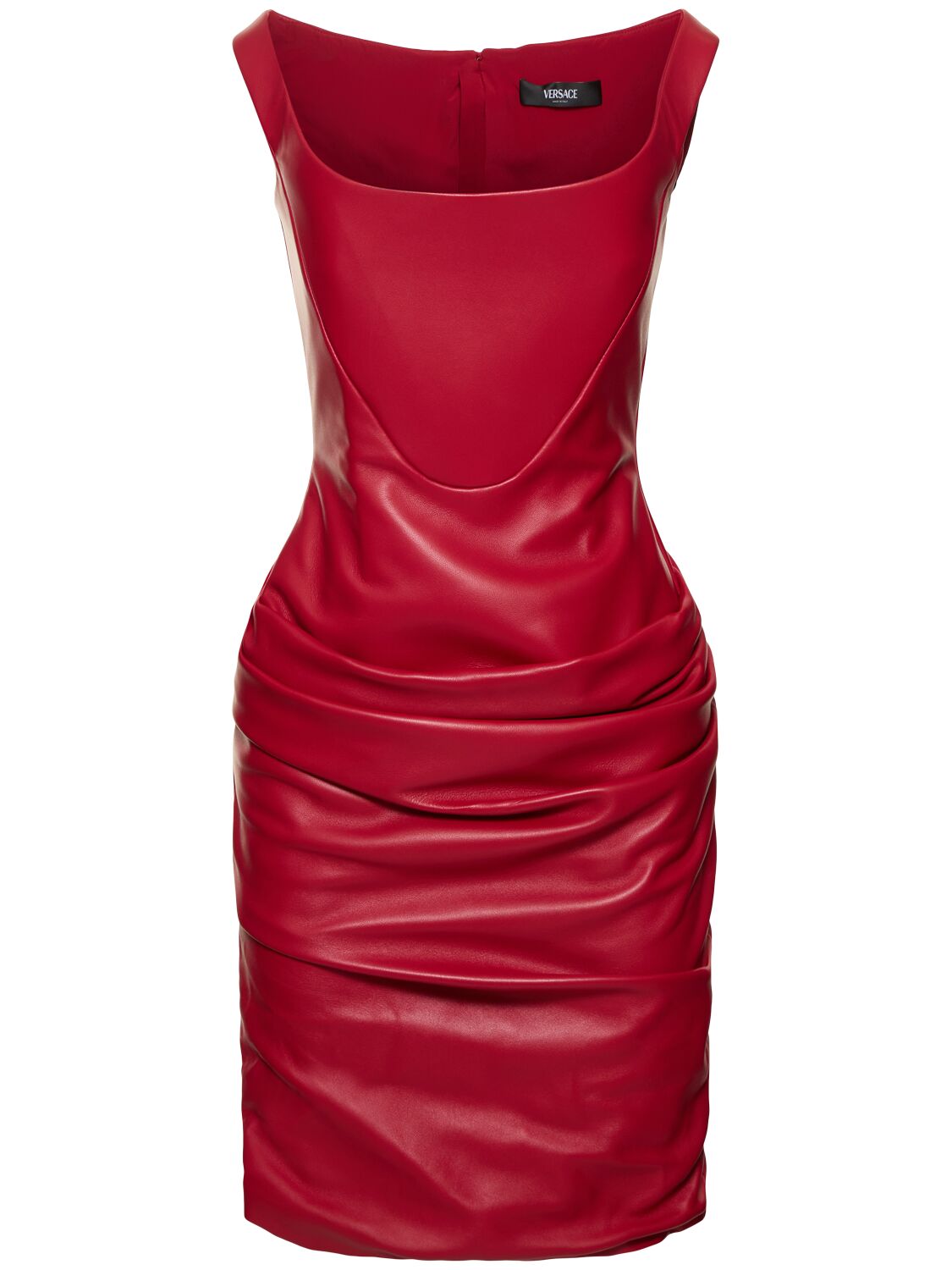 Shop Versace Leather Mini Dress In Red