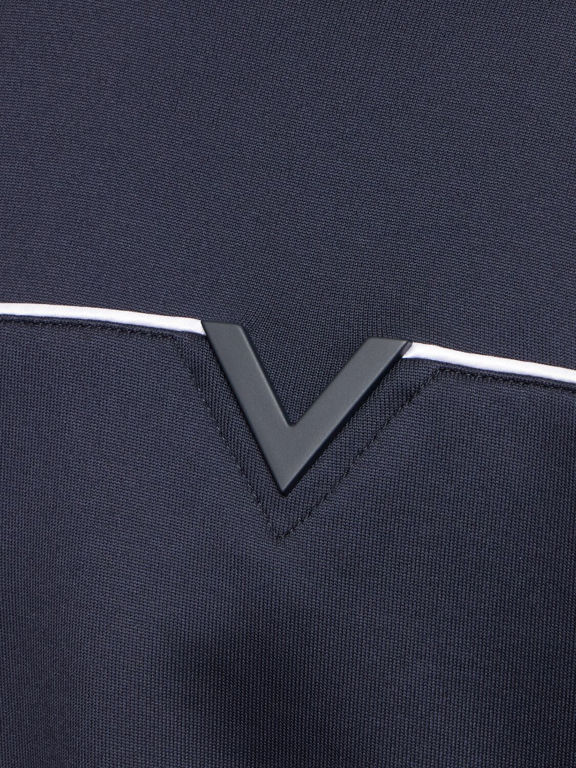 Shop Valentino Double Cotton Blend Jersey Tracksuit In Navy