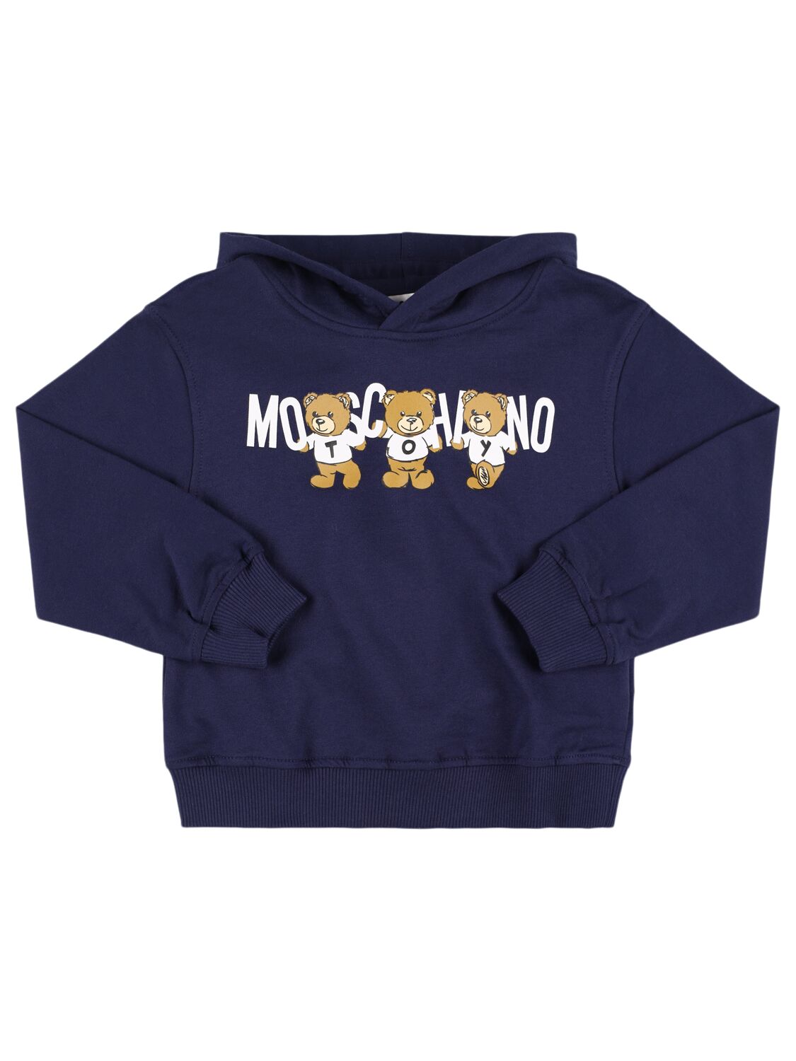 Moschino Printed Cotton Hooded Sweatshirt In Brown