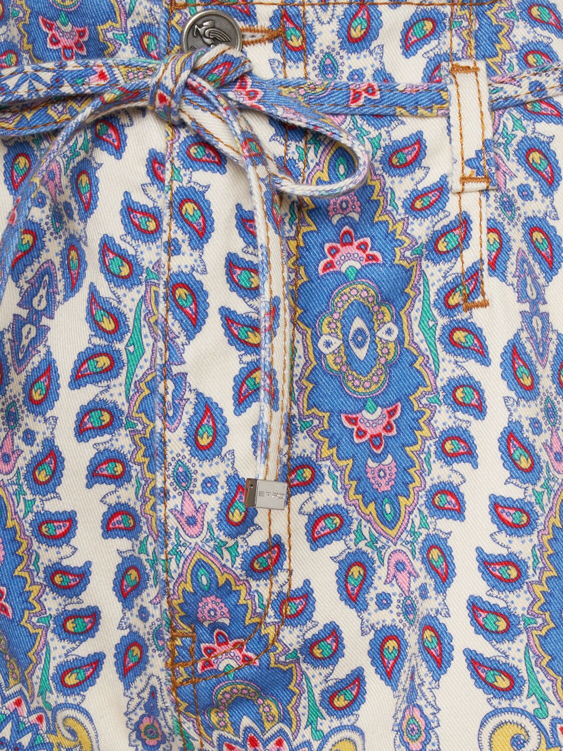 Etro Printed Denim Wide Jeans In Blue/multi