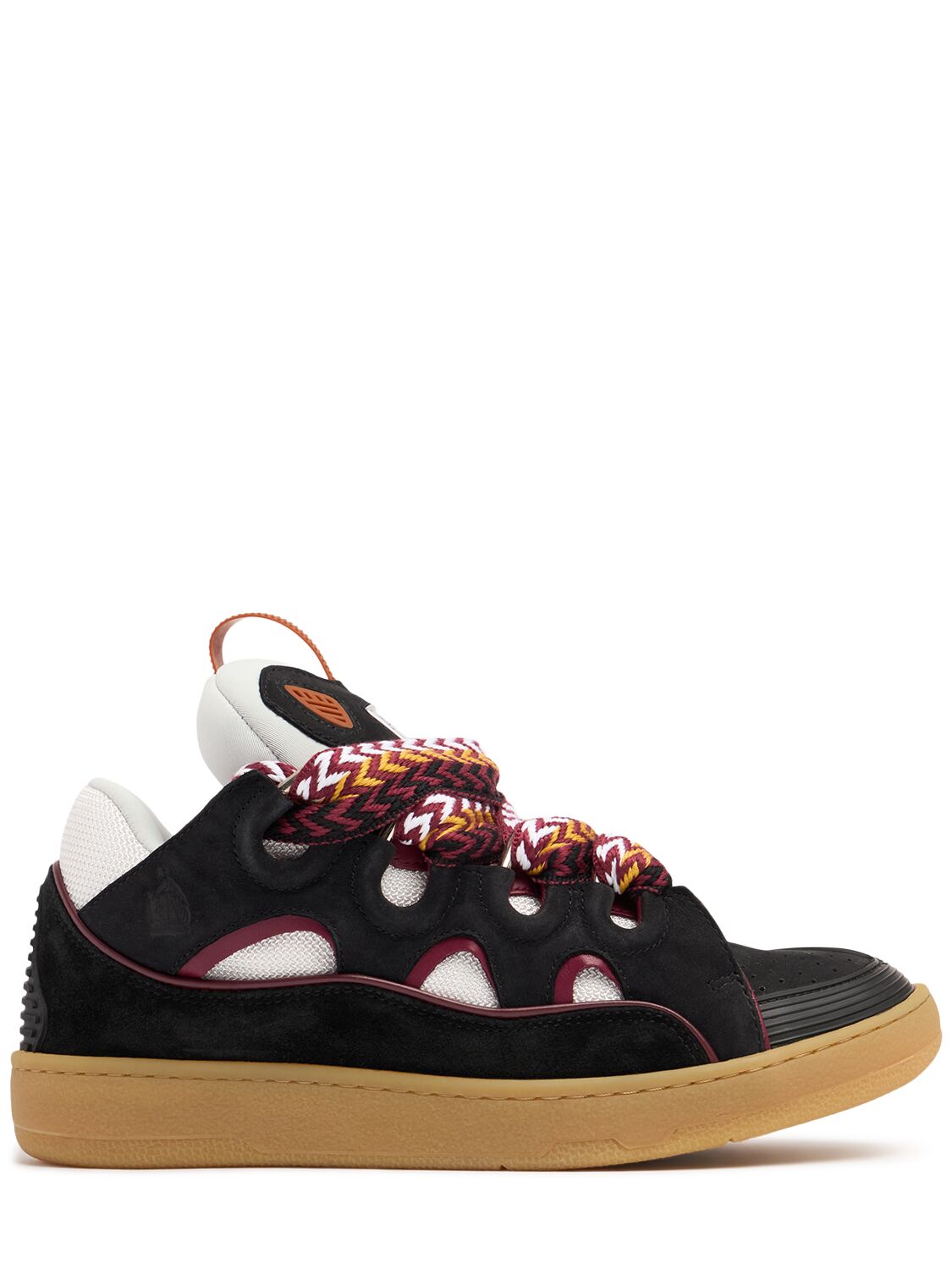 Shop Lanvin 10mm Curb Leather Low Top Sneakers In Honey/black