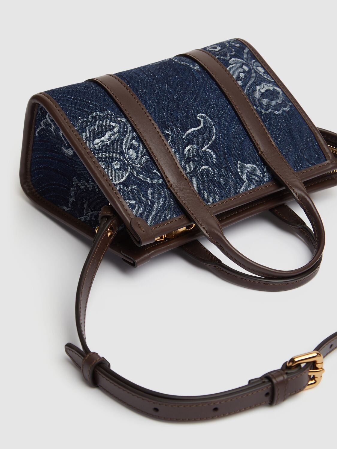 Shop Etro Xs Bauletto Denim Jacquard Bag In Dark Blue