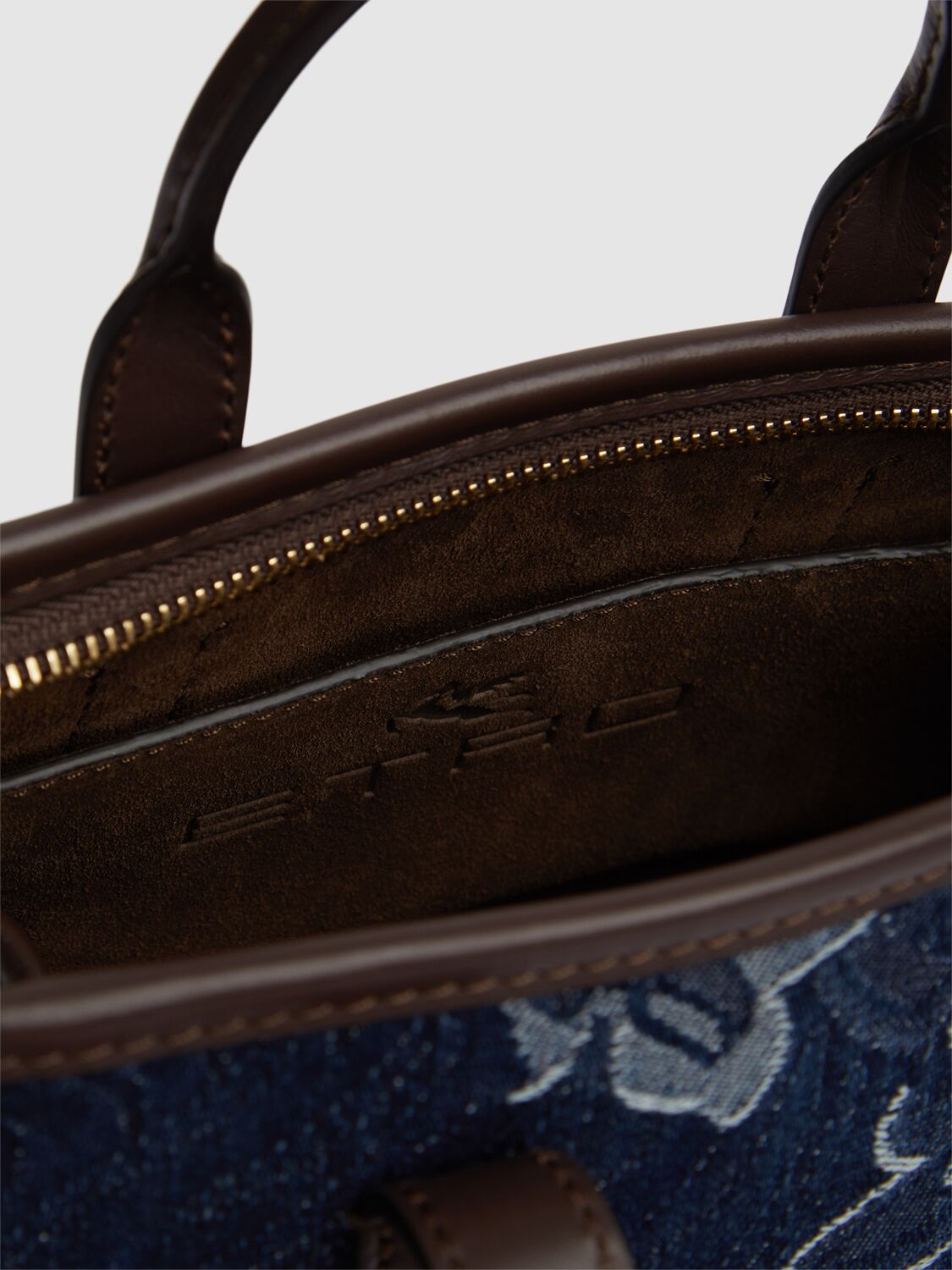 Shop Etro Xs Bauletto Denim Jacquard Bag In Dark Blue