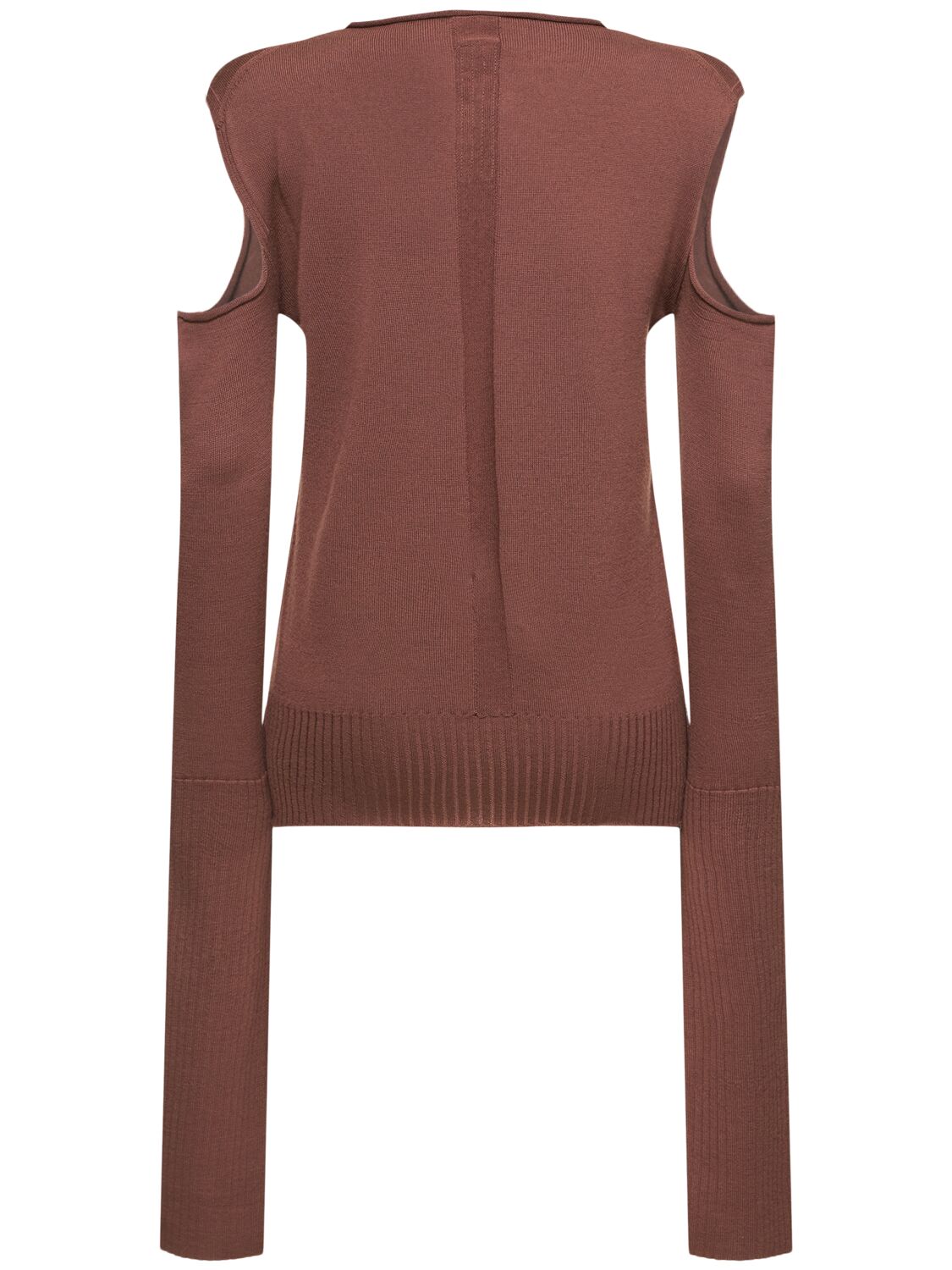 Shop Rick Owens Long Sleeve Wool Knit Top W/cutouts In Brown