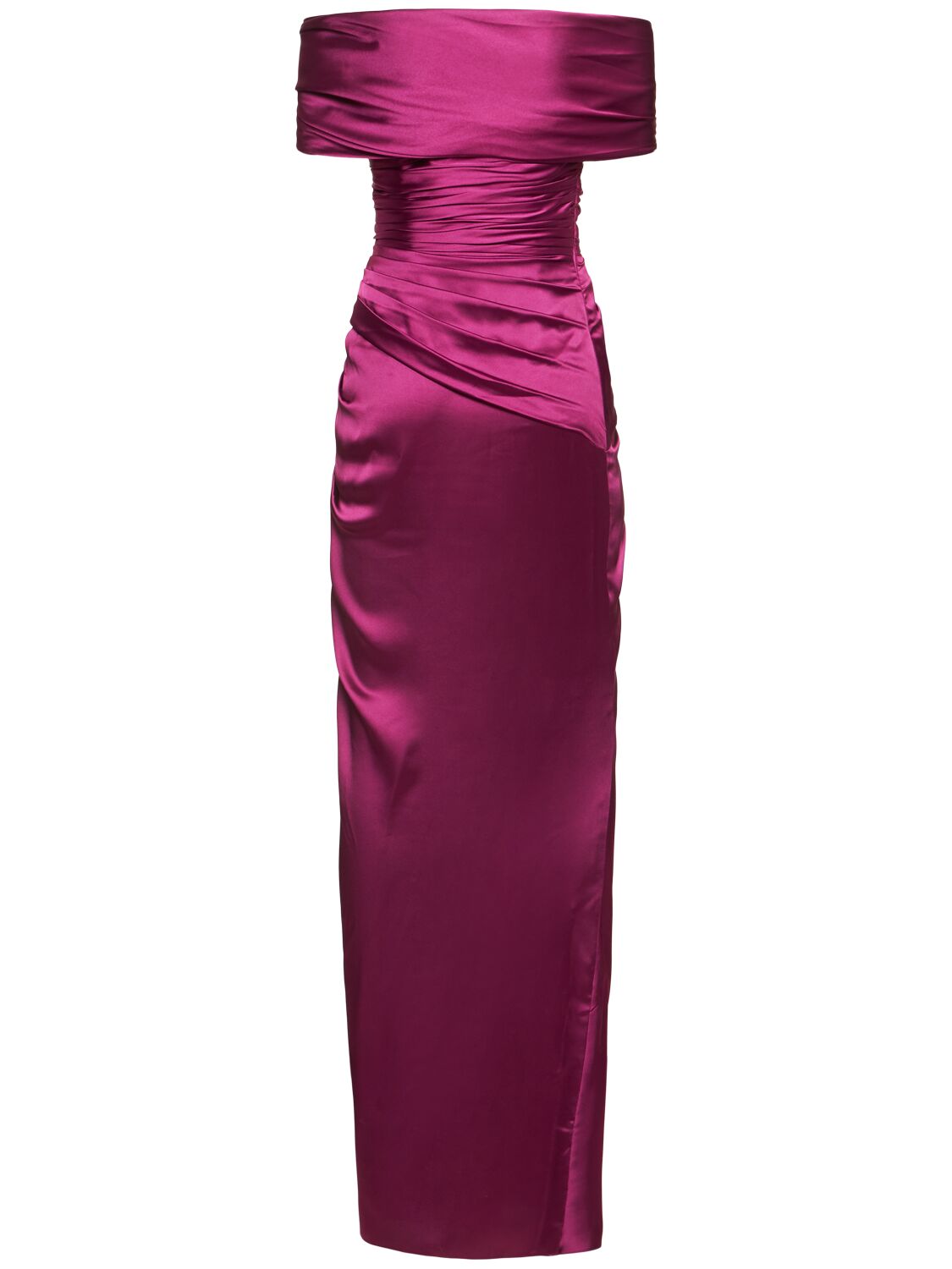 Shop Zuhair Murad Off-the-shoulder Draped Satin Long Dress In Purple