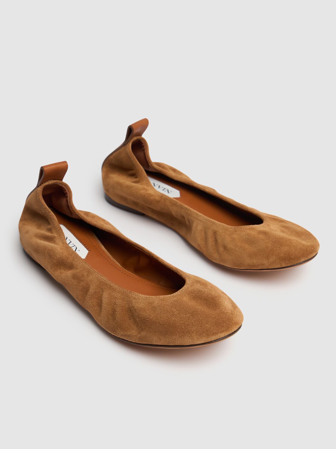 Shop Lanvin 5mm Suede Ballerina Flats In Brown