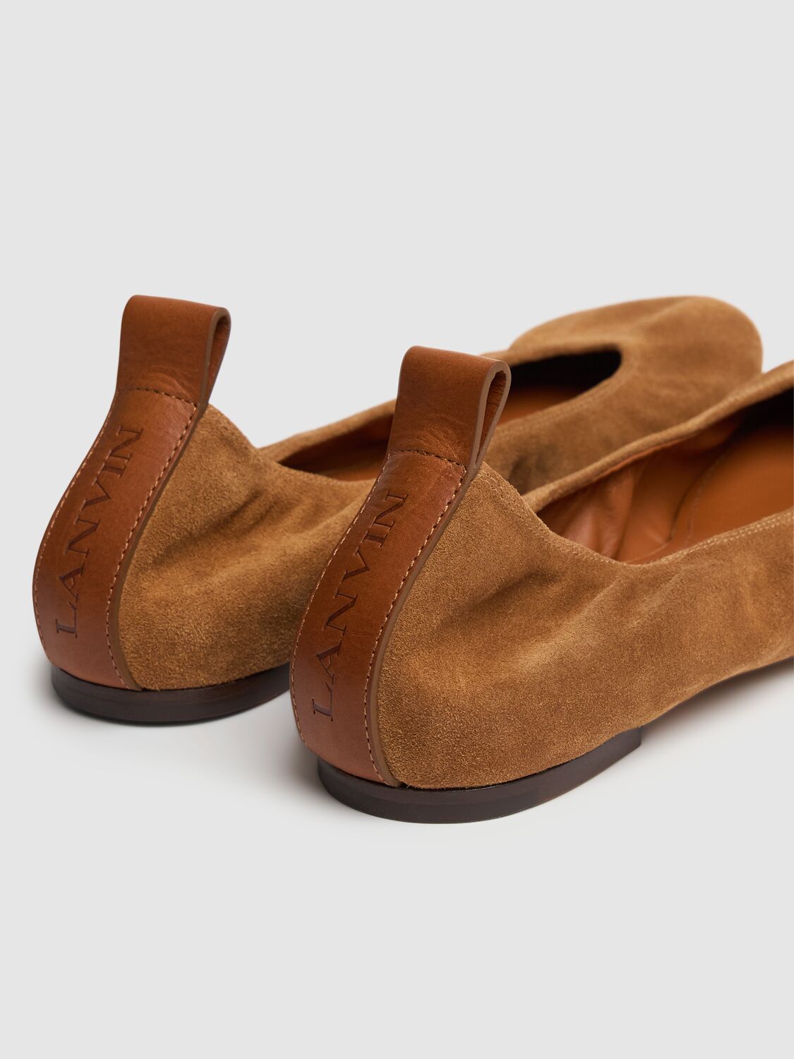 Shop Lanvin 5mm Suede Ballerina Flats In Brown