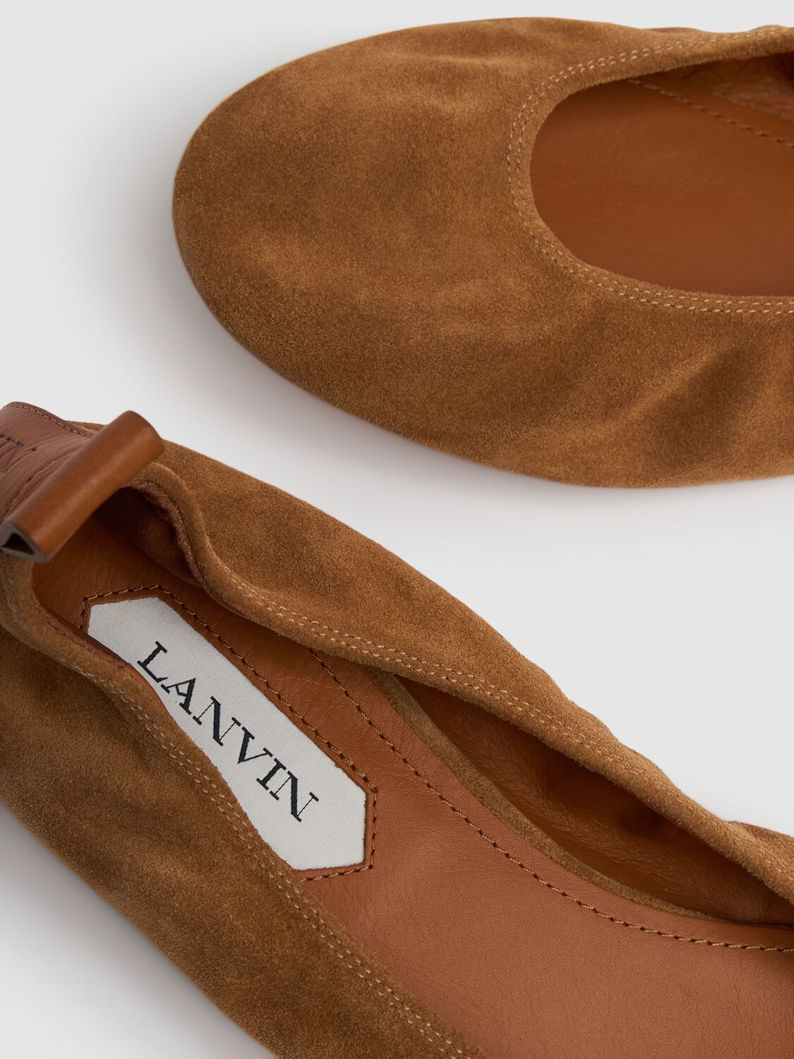 Shop Lanvin 5mm Suede Ballerina Flats In Brown