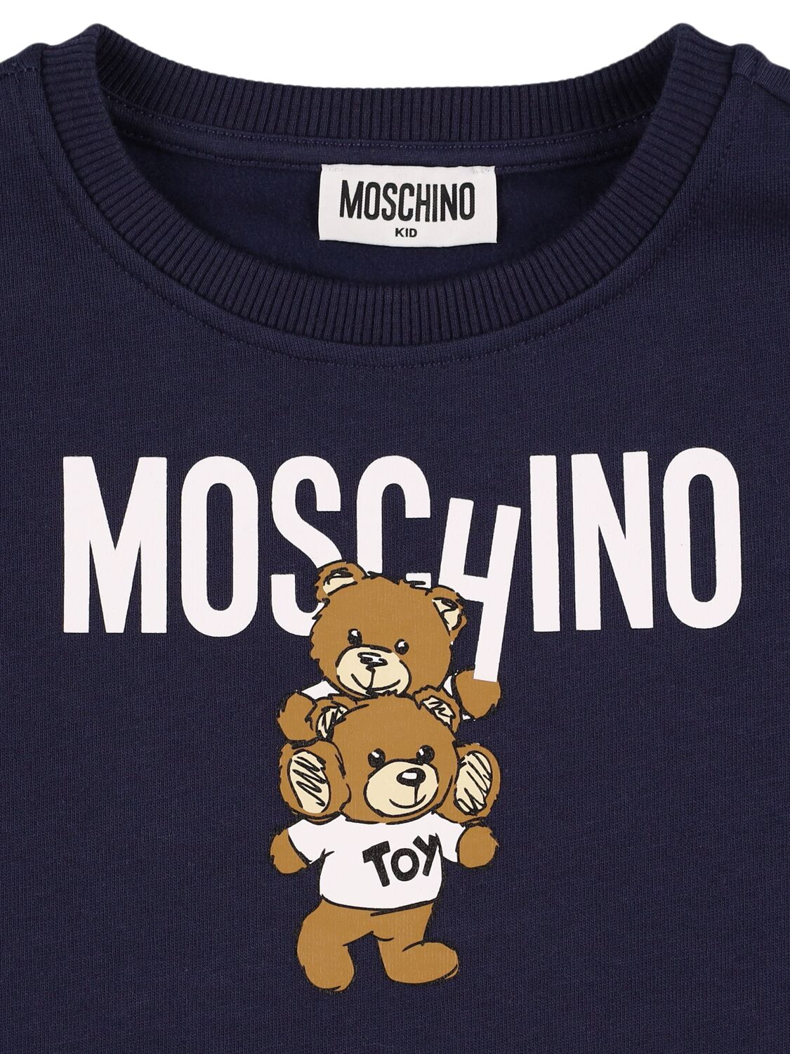 Shop Moschino Printed Cotton Sweat Dress In Dark Blue