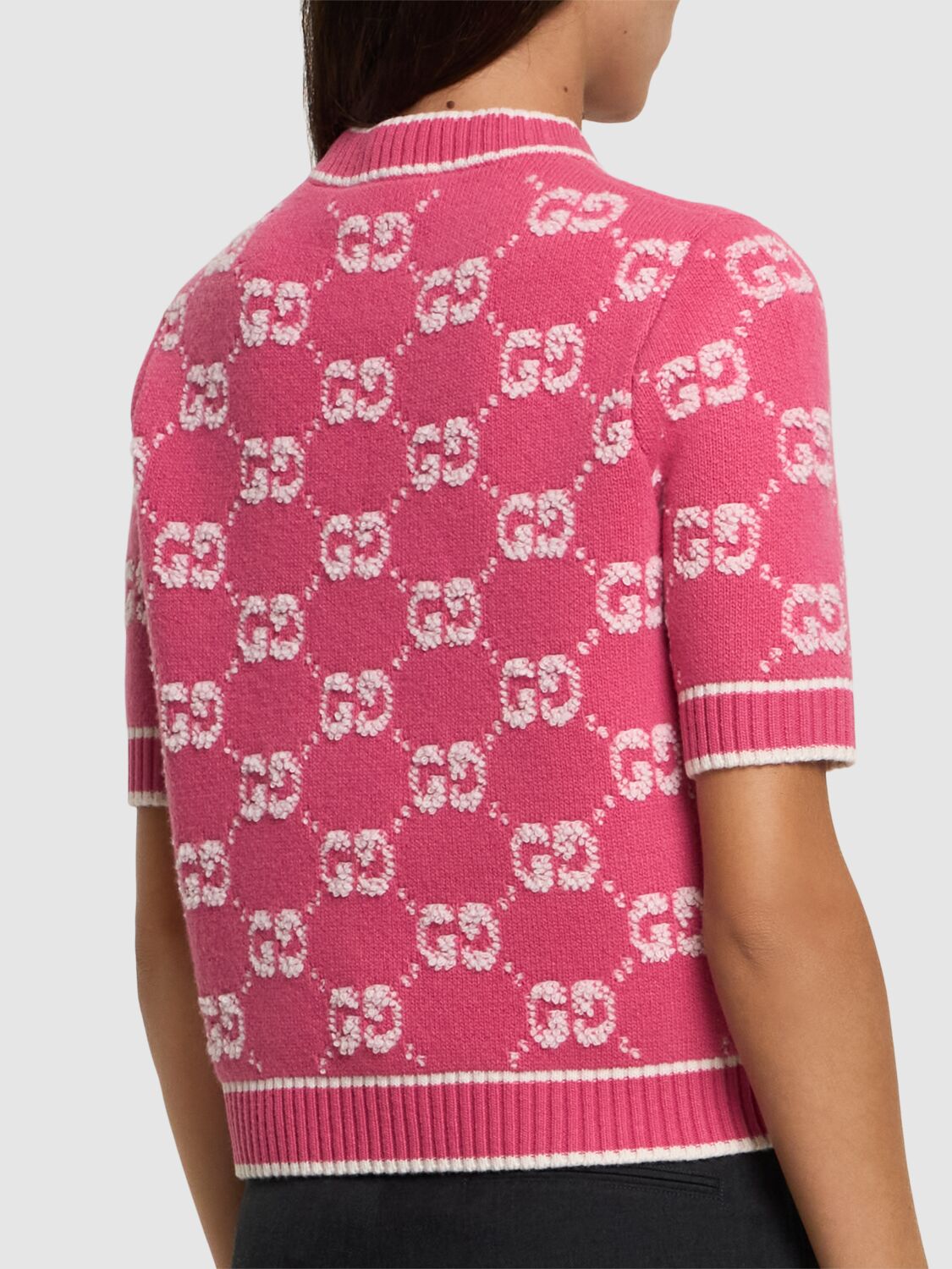 Shop Gucci Gg Wool Bouclé Jacquard Top In Baloon Pink