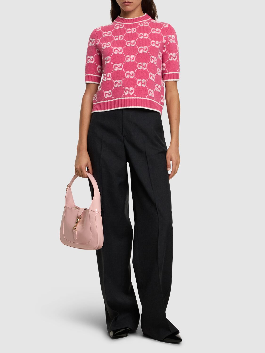 Shop Gucci Gg Wool Bouclé Jacquard Top In Baloon Pink