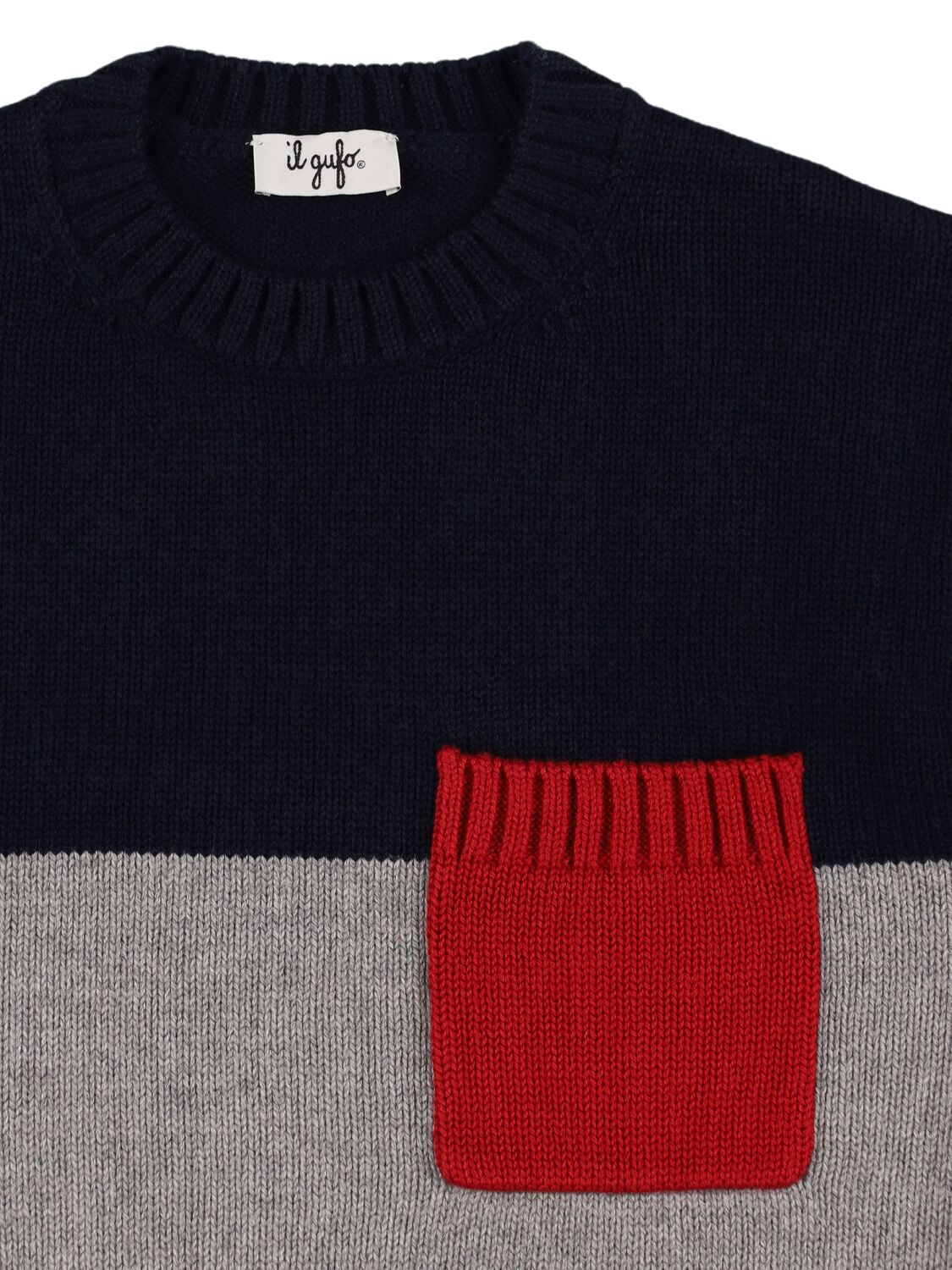 Shop Il Gufo Color Block Cotton Knit Sweater In Blue/grey/red