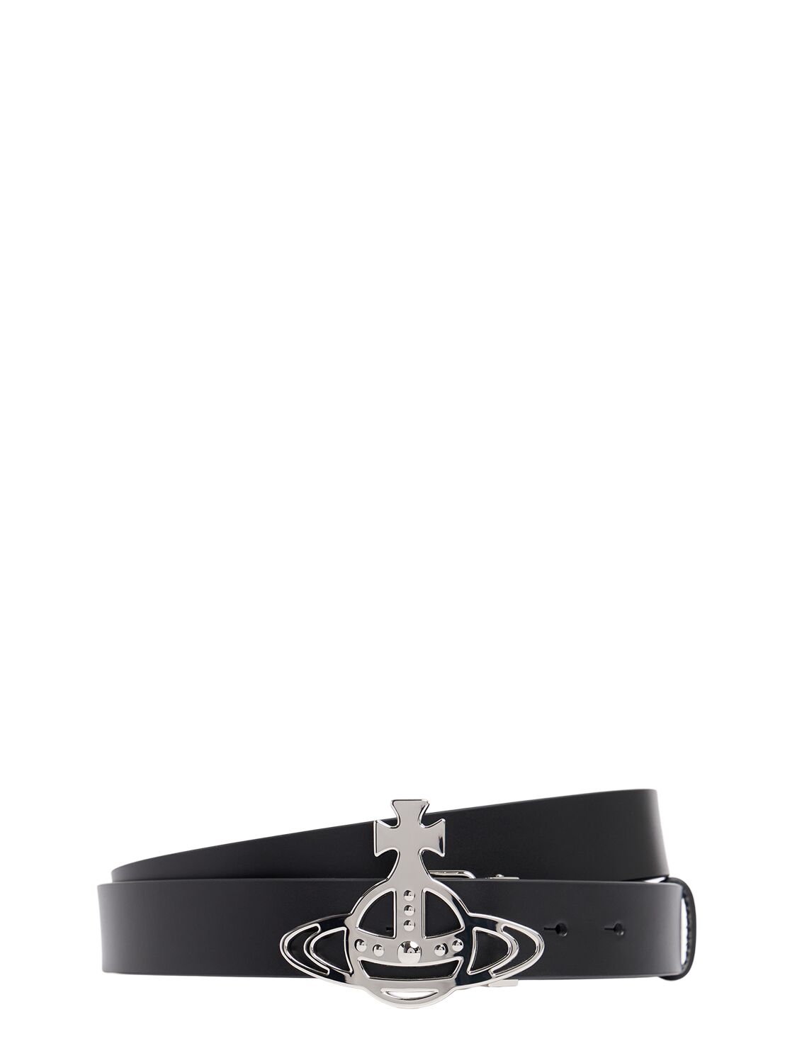 Vivienne Westwood Line Orb Logo Leather Belt In Black