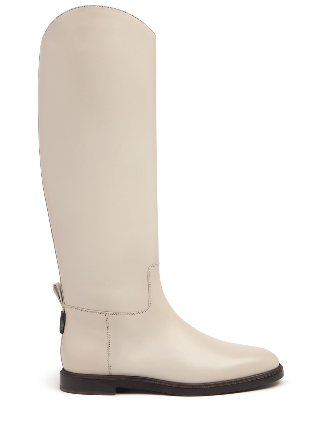 Brunello Cucinelli 20mm Leather Riding Boots In Off White