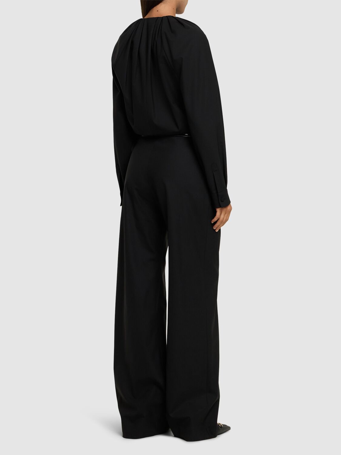 Shop Gucci Stretch Wool Blend Jumpsuit W/ Belt In Black