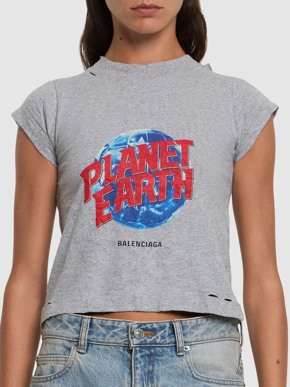 Balenciaga Planet Earth Shrunken Cotton T-shirt - T-Shirts
