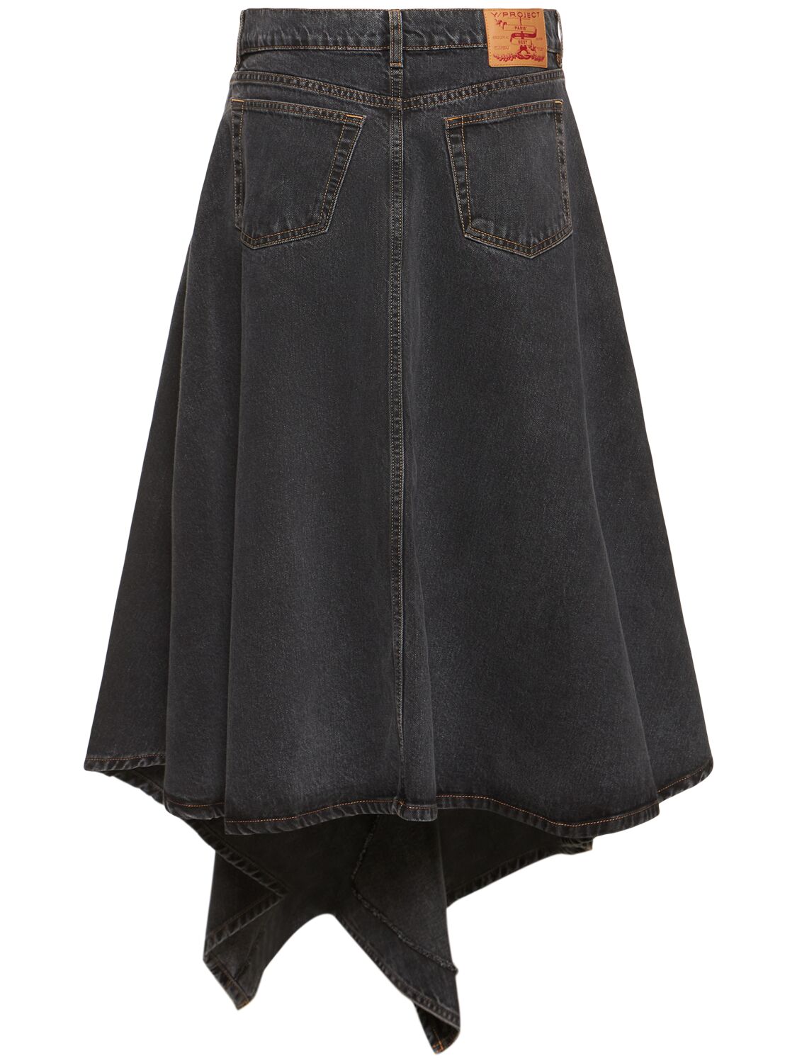 Shop Y/project Asymmetric High Rise Denim Midi Skirt In Black