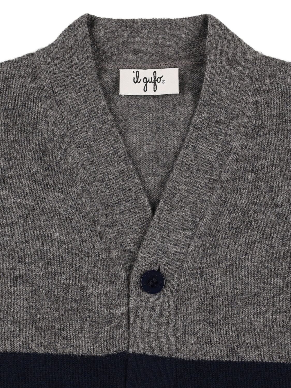 Shop Il Gufo Wool Knit Cardigan In Grey/blue