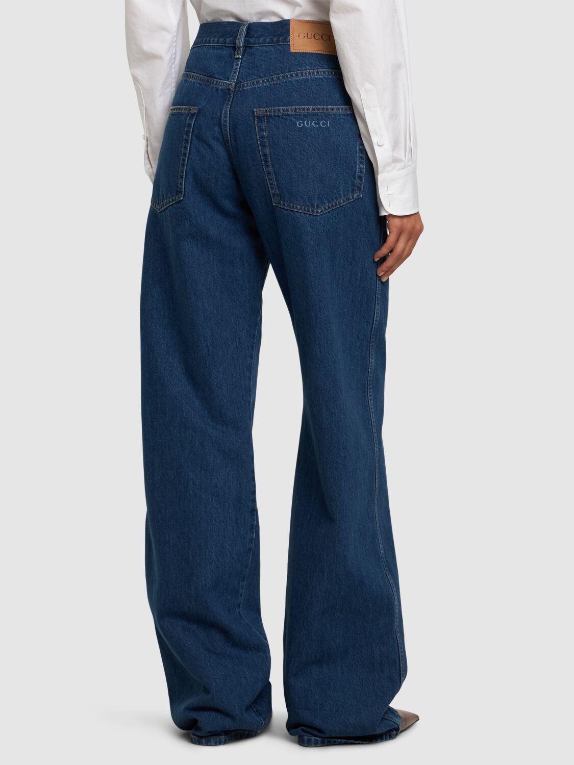 Shop Gucci Denim Jeans  W/ Lasered  Logo In Blue