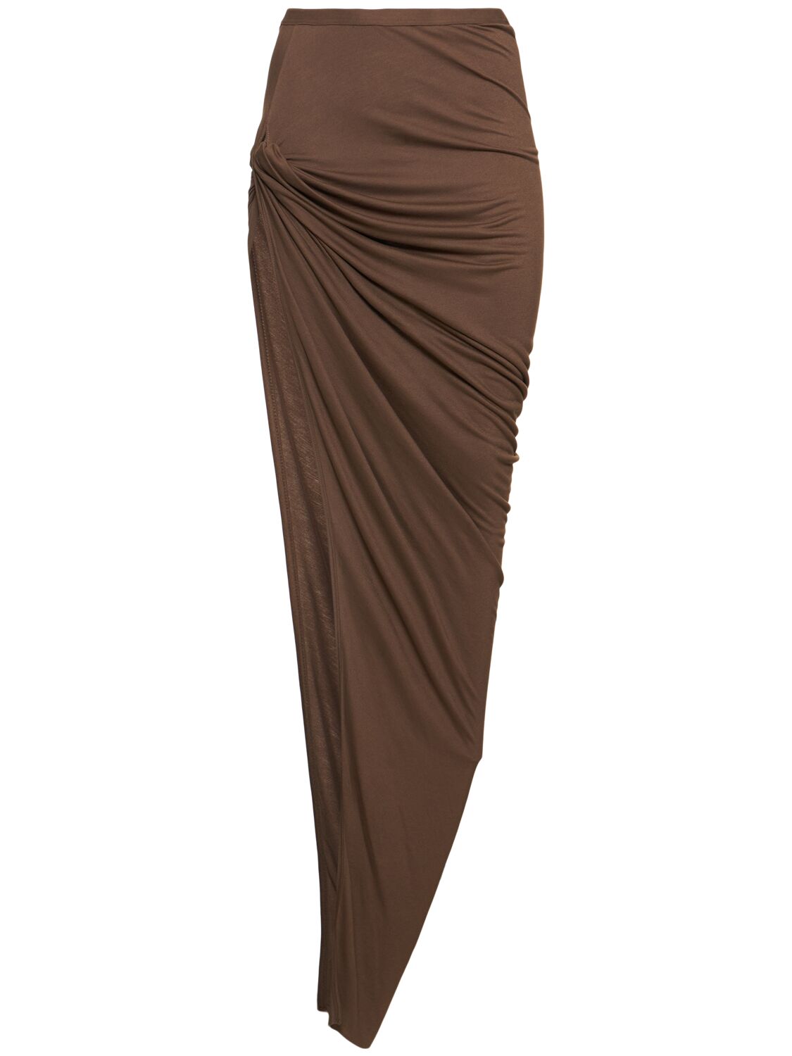 Rick Owens Edfu Asymmetric Twist Jersey Skirt In Brown