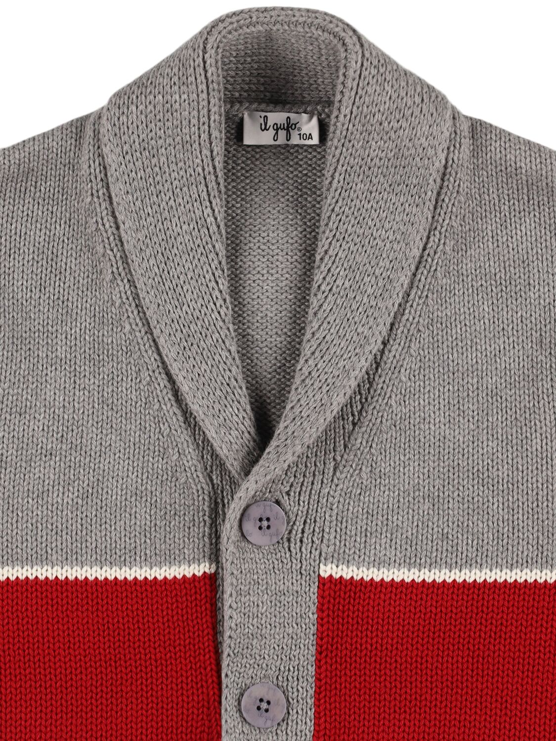 Shop Il Gufo Jacquard Cotton Knit Cardigan In Grey/red