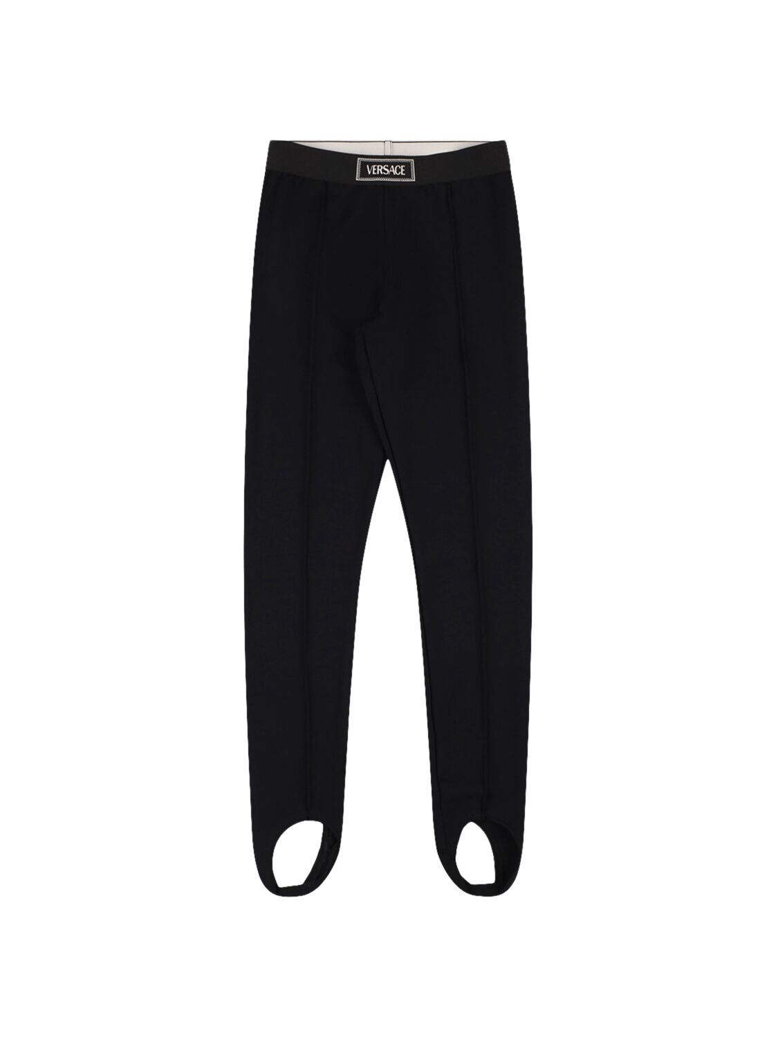 Versace Viscose Leggings W/logo Detail In Black