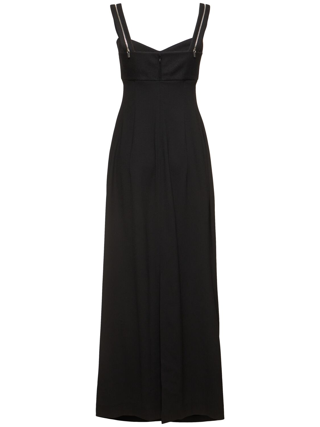 Shop Carven Wool Blend Crepe Long Dress In Black