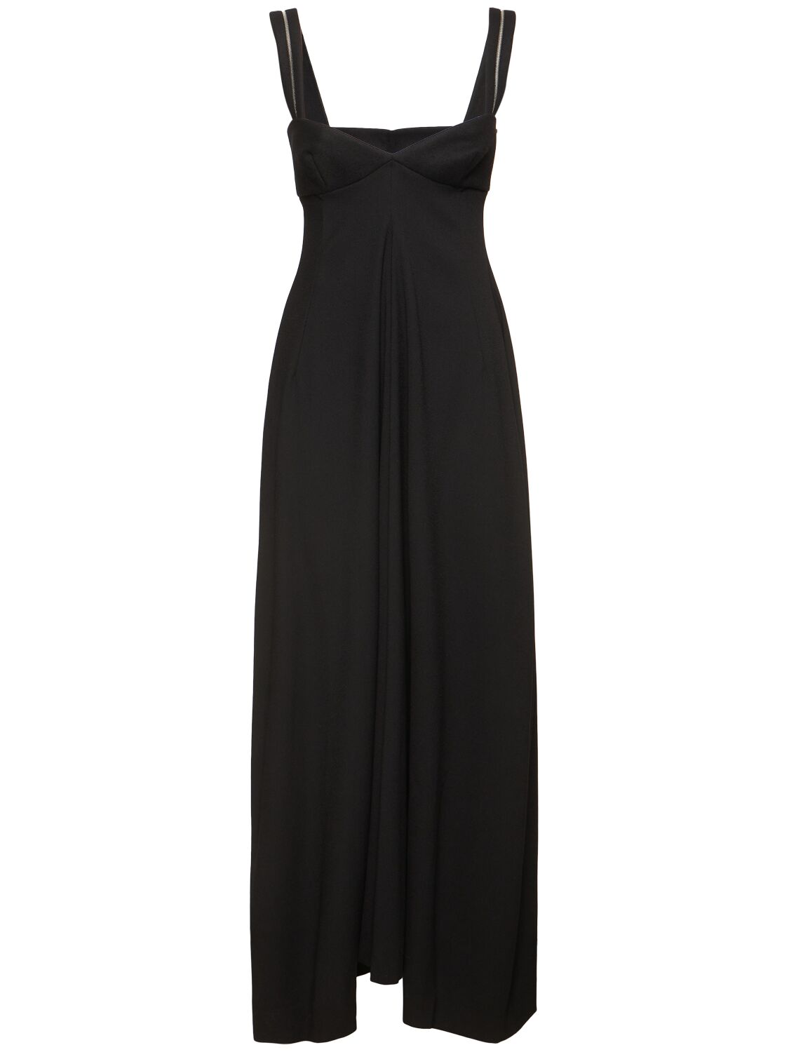 Shop Carven Wool Blend Crepe Long Dress In Black