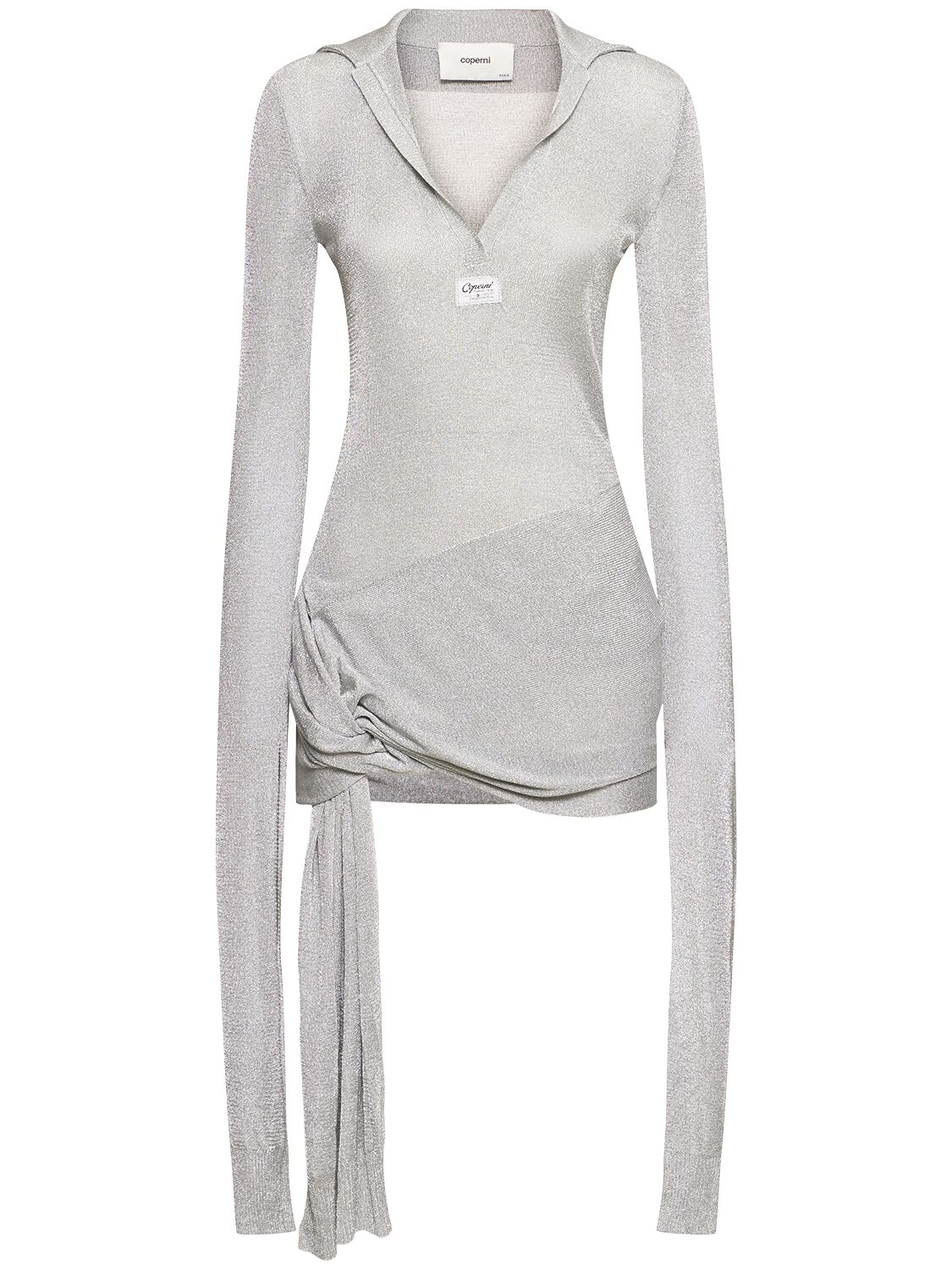 Coperni Knotted Sleeved Viscose Blend Mini Dress In Silver