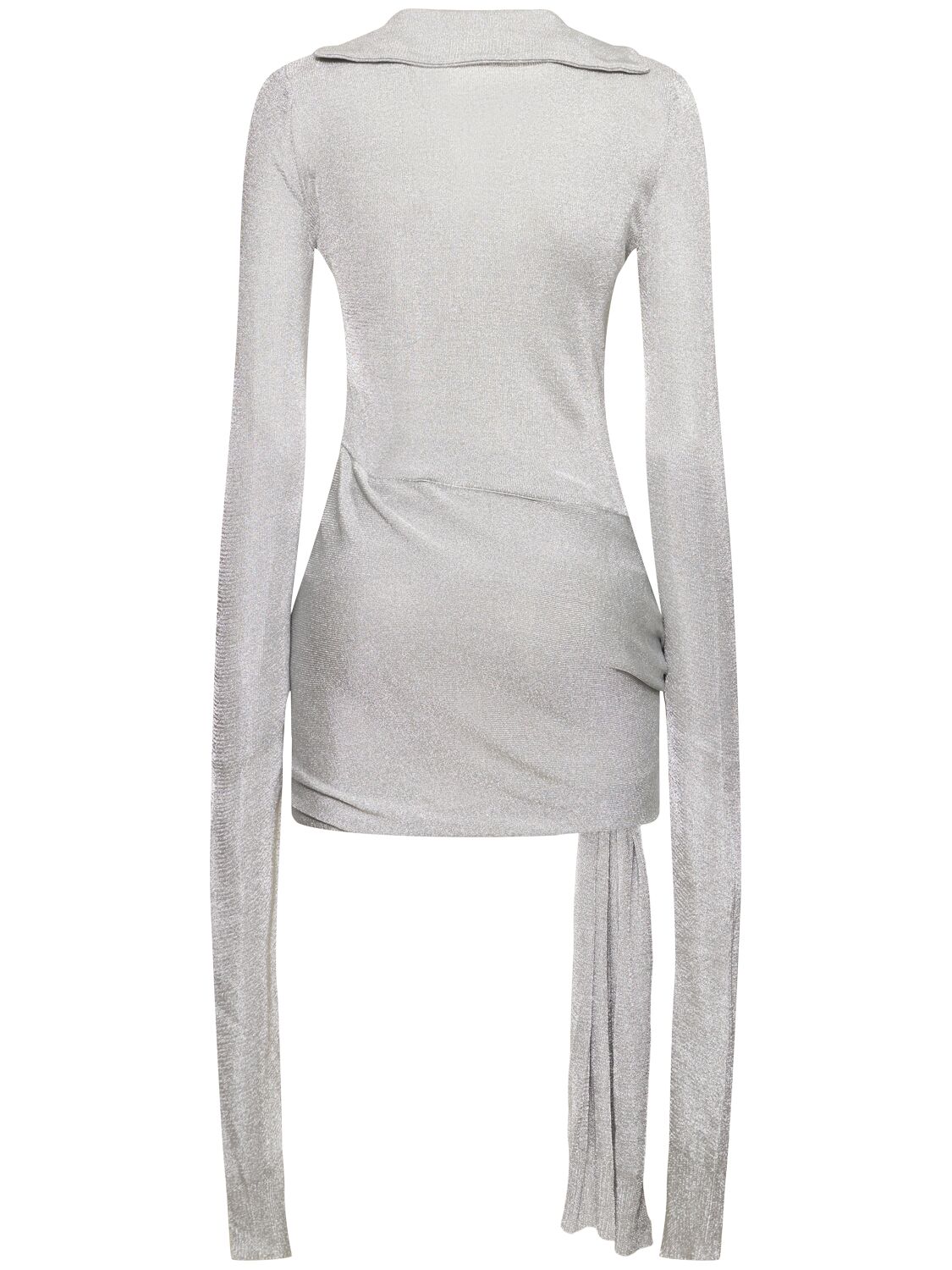 Shop Coperni Knotted Sleeved Viscose Blend Mini Dress In Silver