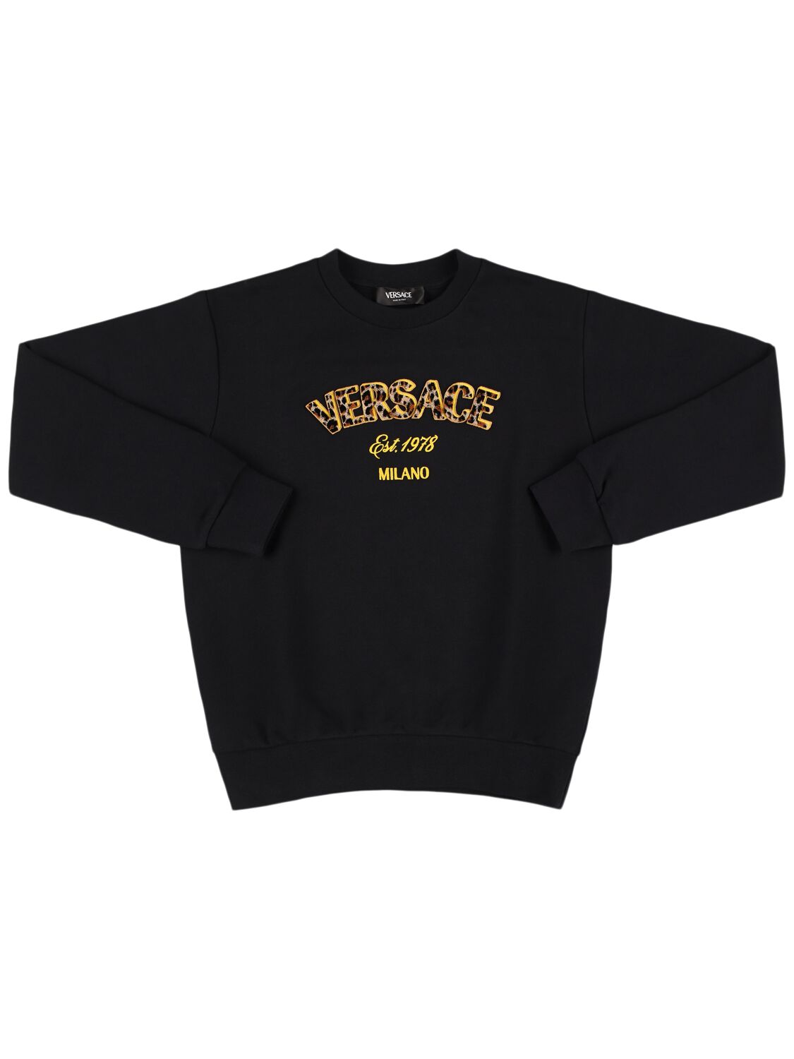 Versace Logo Cotton Sweatshirt In Black