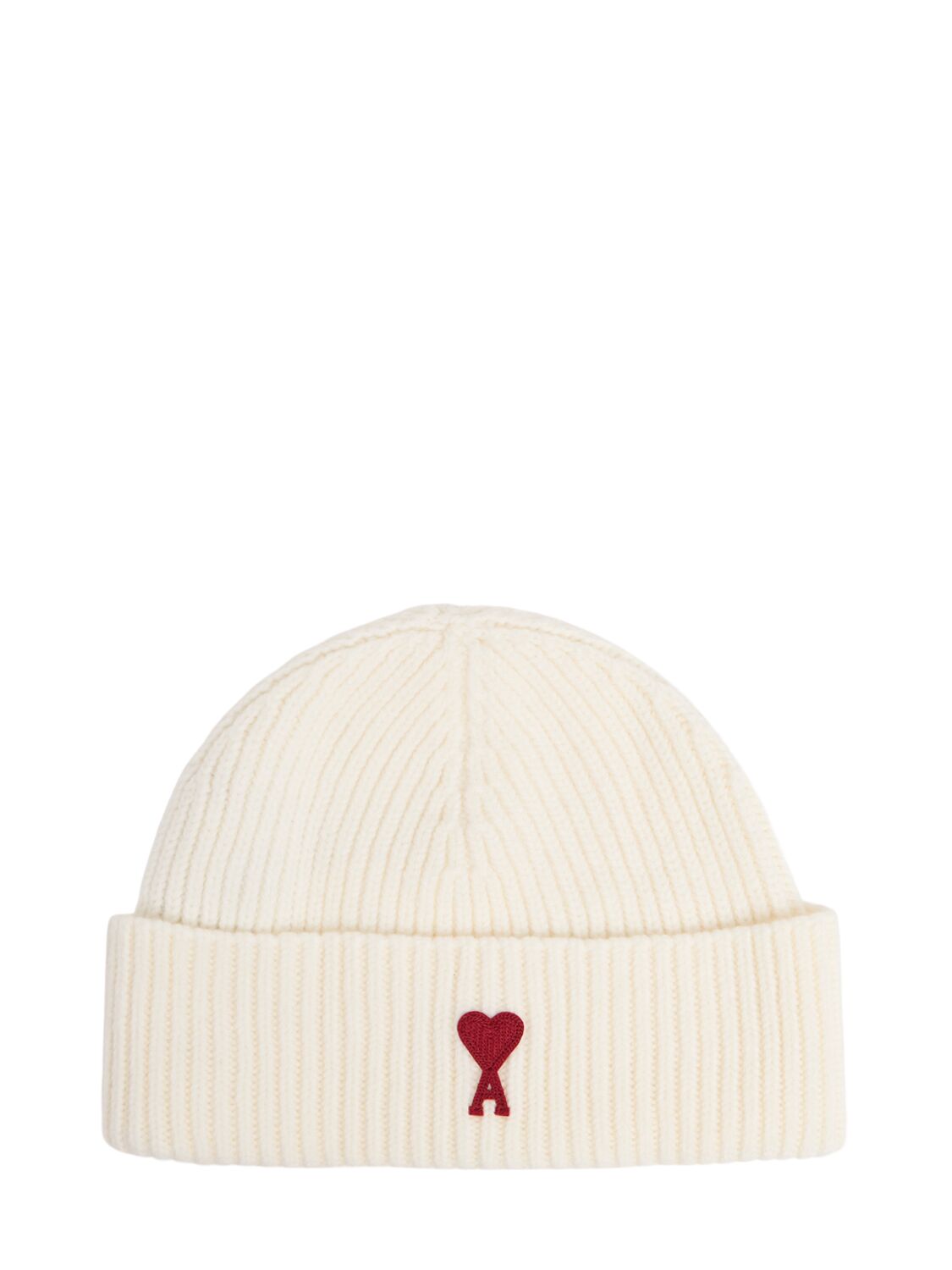 Ami Alexandre Mattiussi Adc Logo Wool Beanie In Off White/red/1