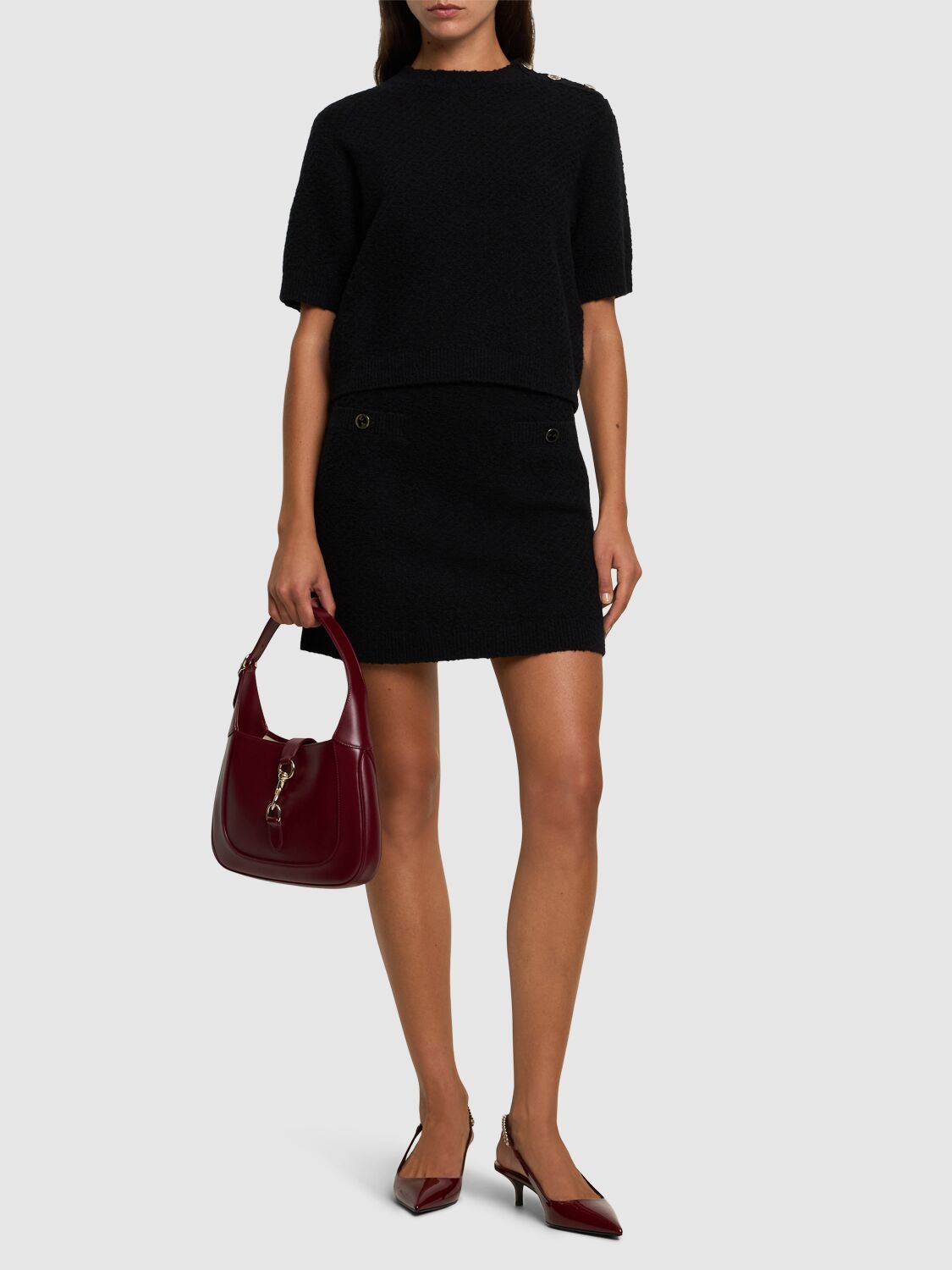 Shop Gucci Wool Bouclé Skirt In Black