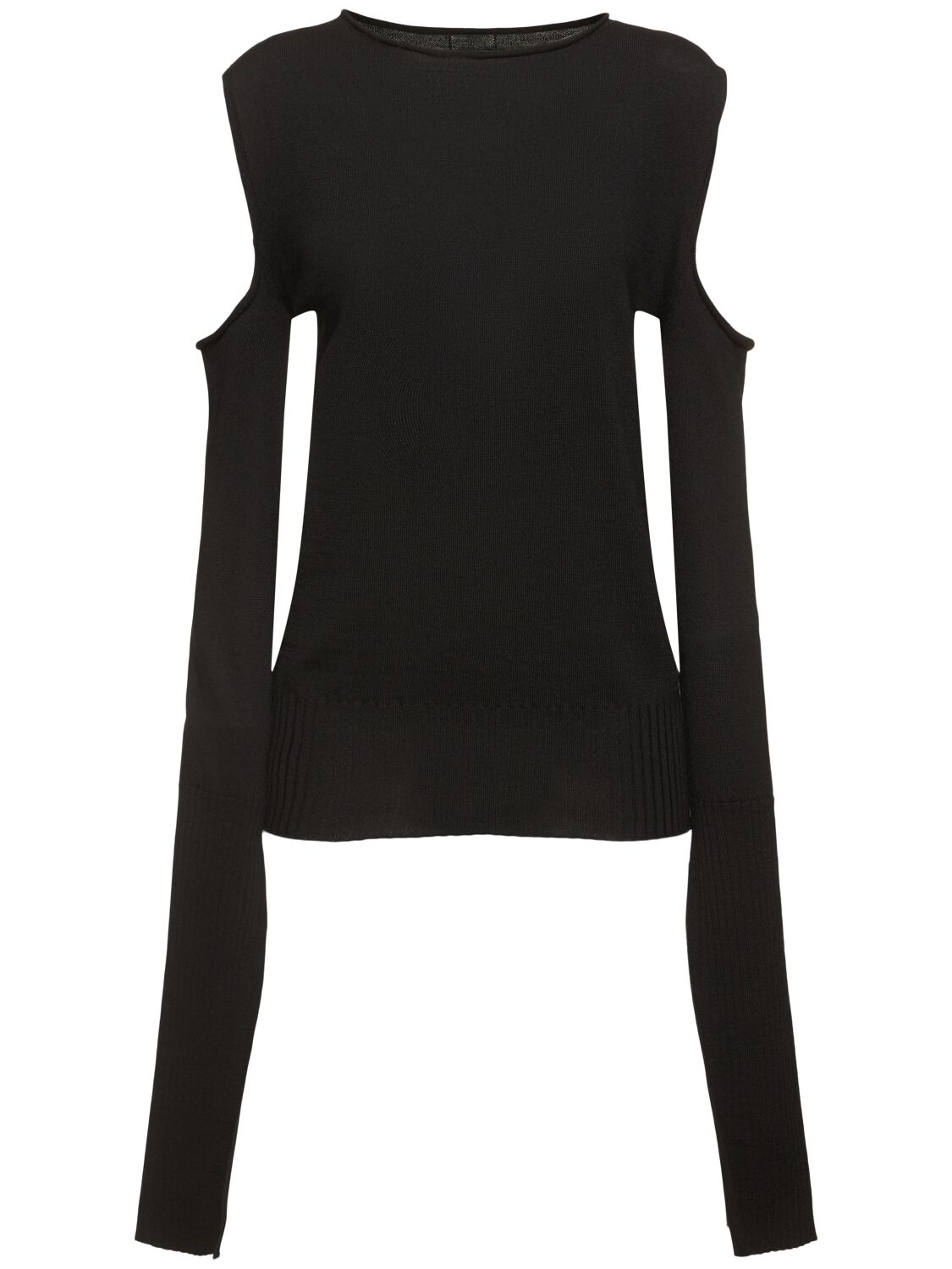 Rick Owens Long Sleeve Wool Knit Top W/cutouts In Black