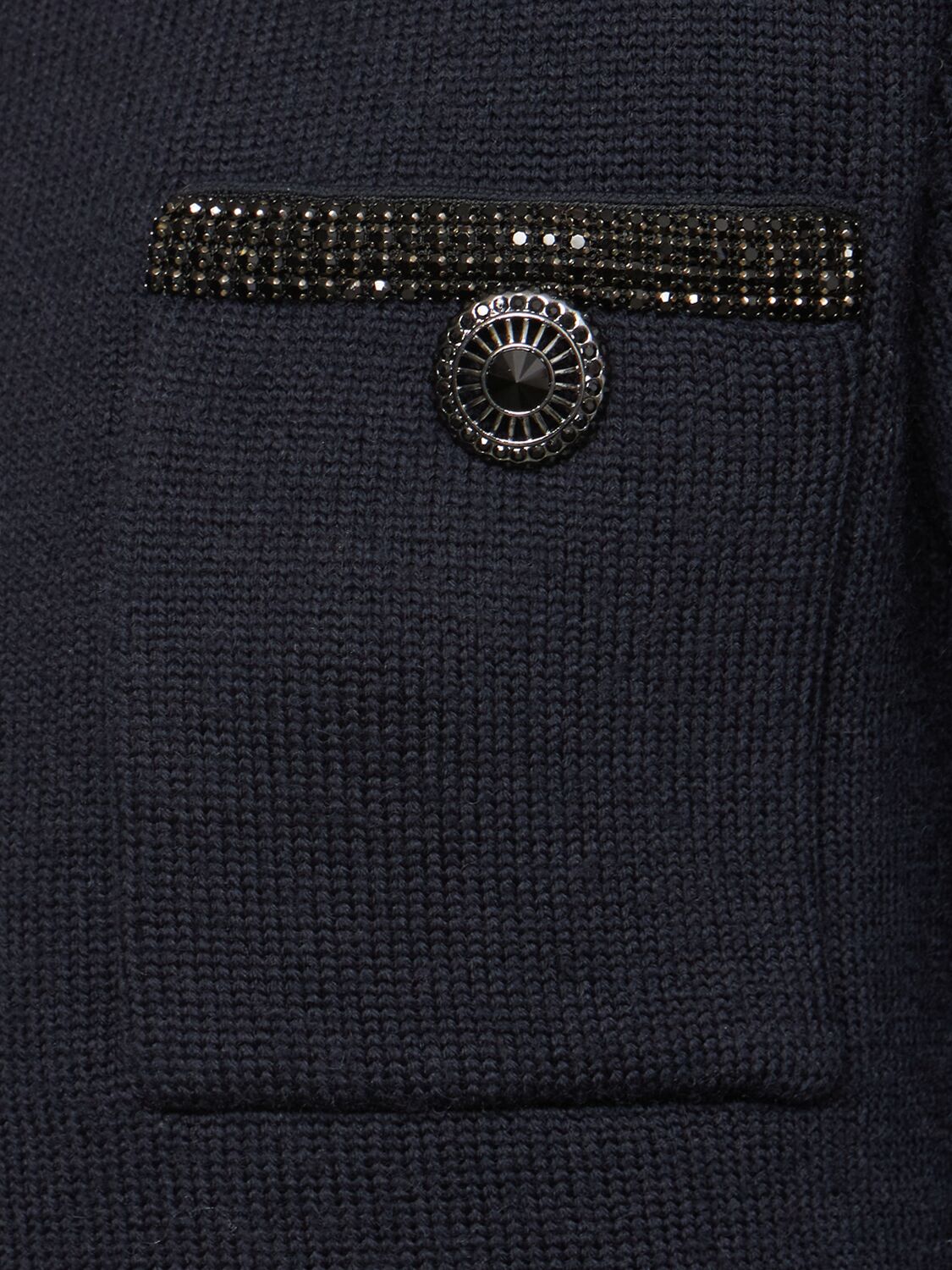 Shop Self-portrait Embellished Knit Cardigan Jacket In Navy