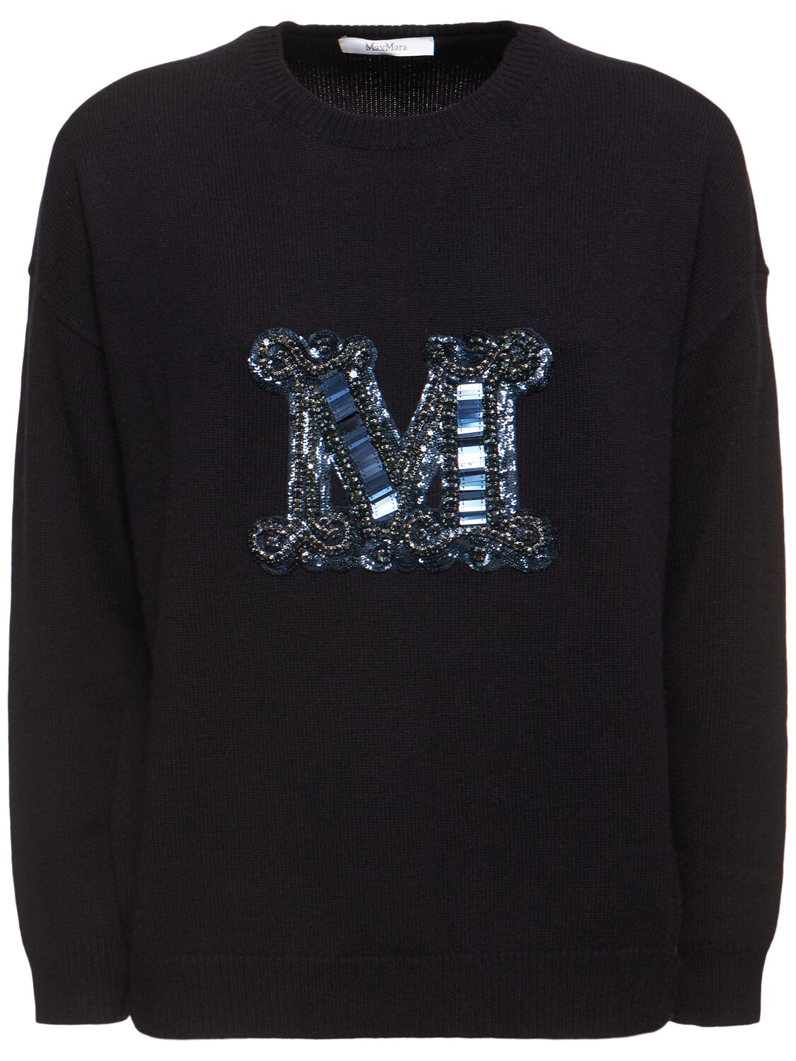 Max Mara Vicolo Wool Knit Logo Sweater In Navy/multi