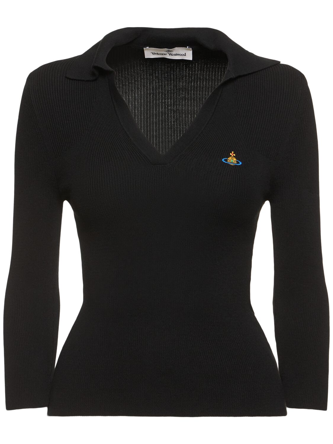 Shop Vivienne Westwood Marina Ribbed Knit Polo Top In Black