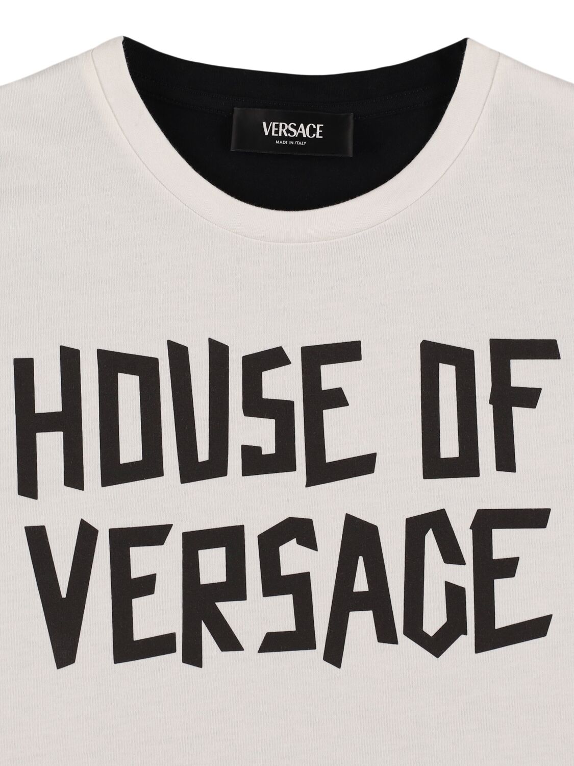 Versace Printed Logo Cotton Jersey T-shirt In White/black